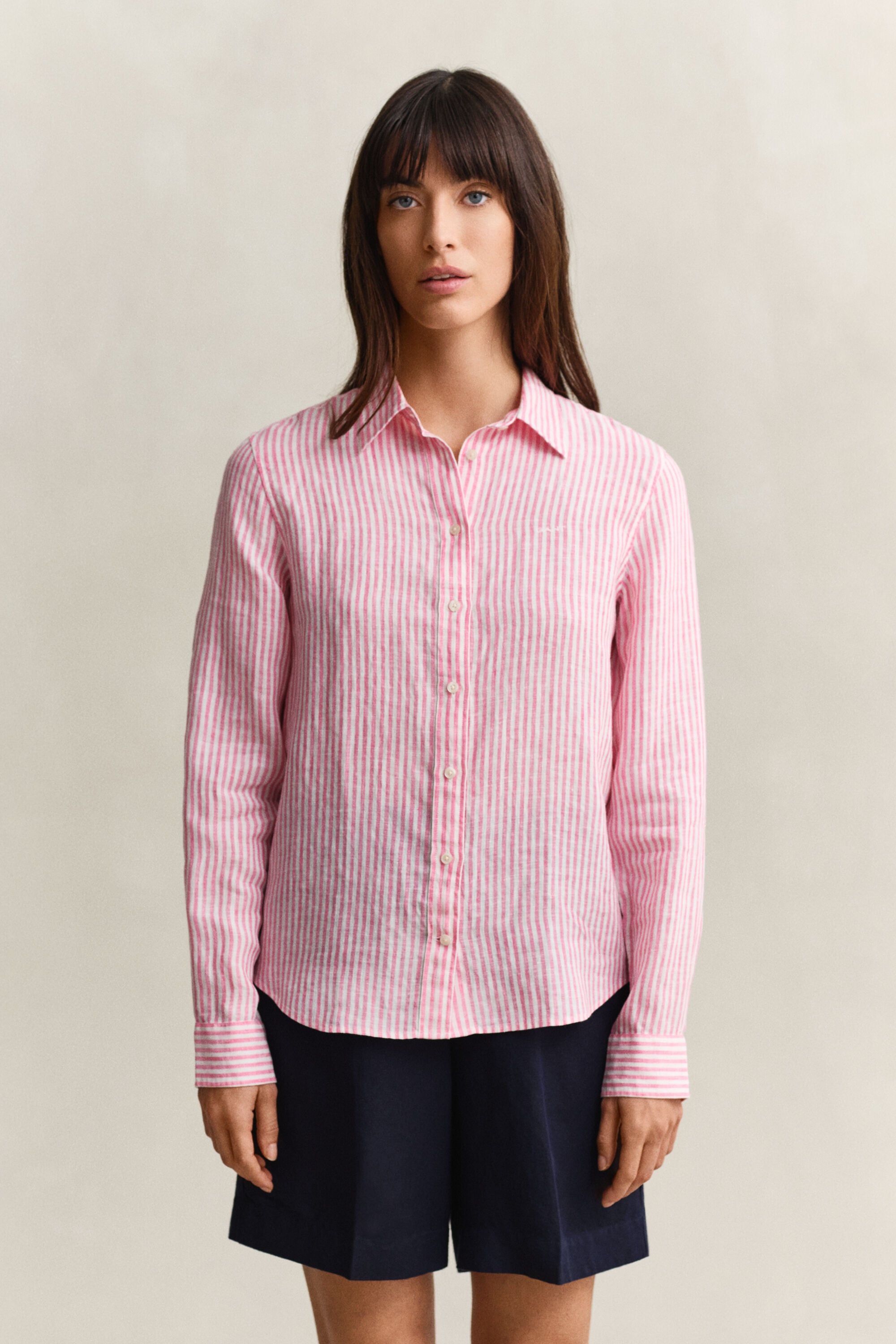 Chemise regular fit en lin à rayures