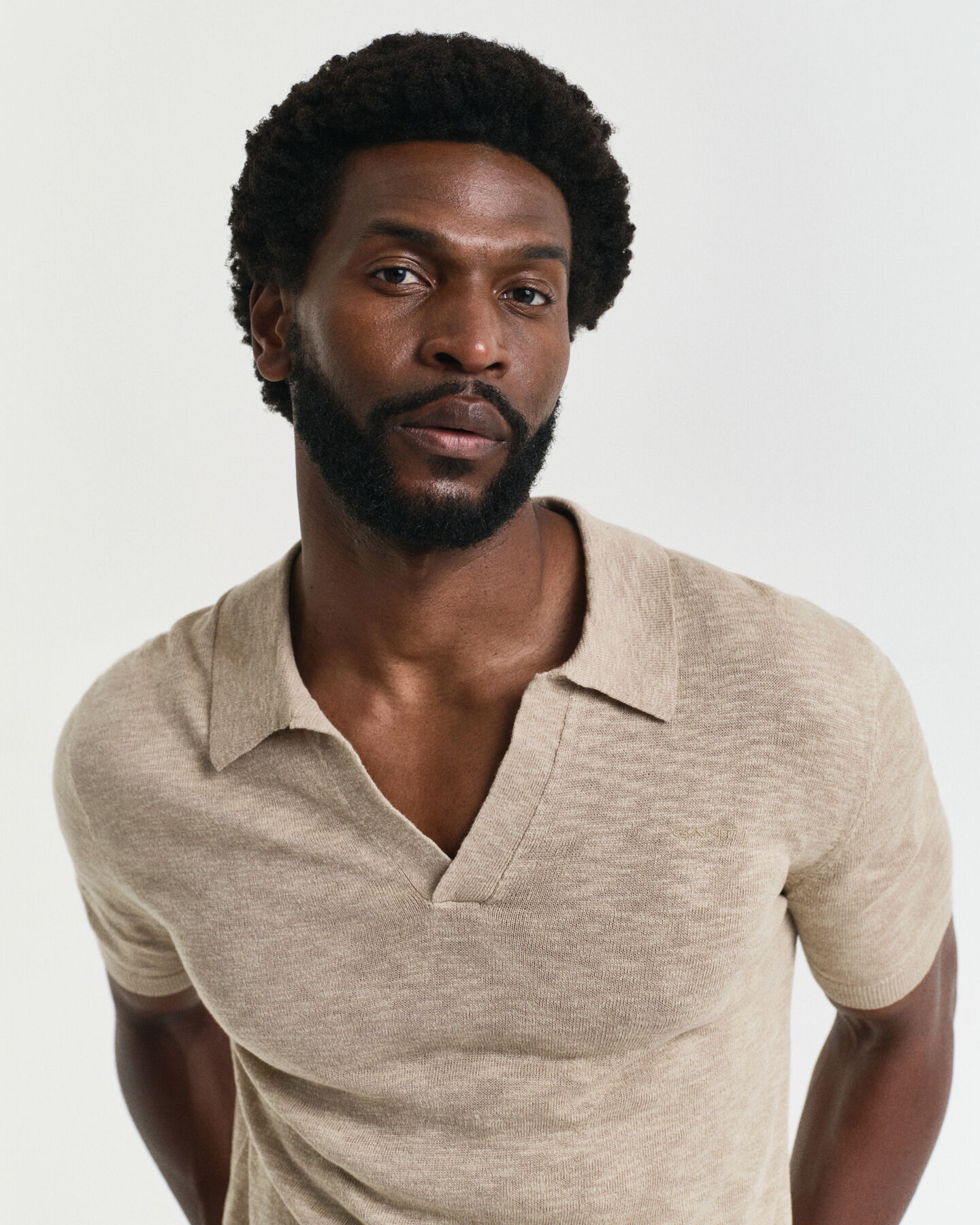 Pull polo en lin mélangé à manches courtes