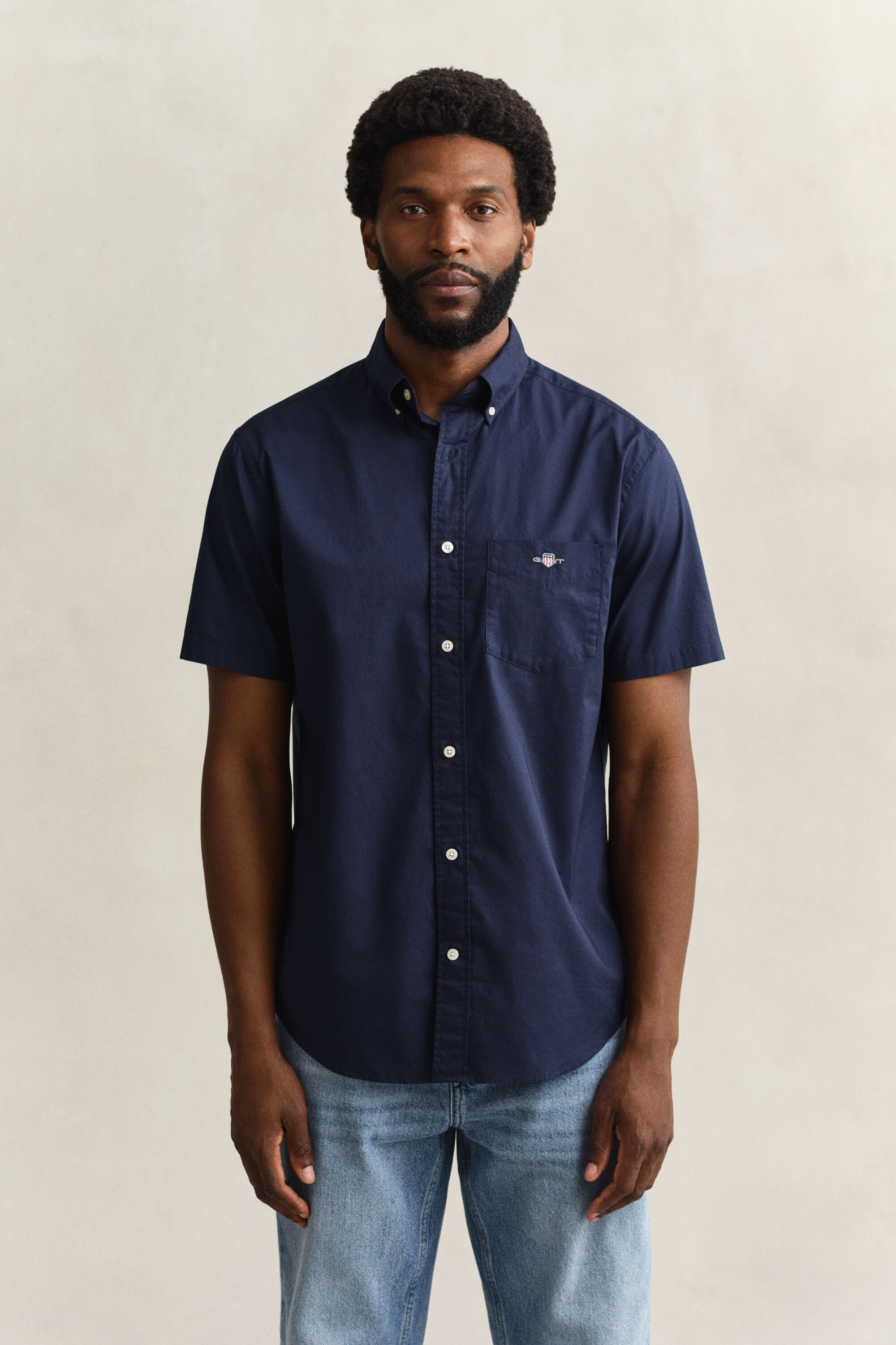 Chemise à manches courtes en popeline classique
