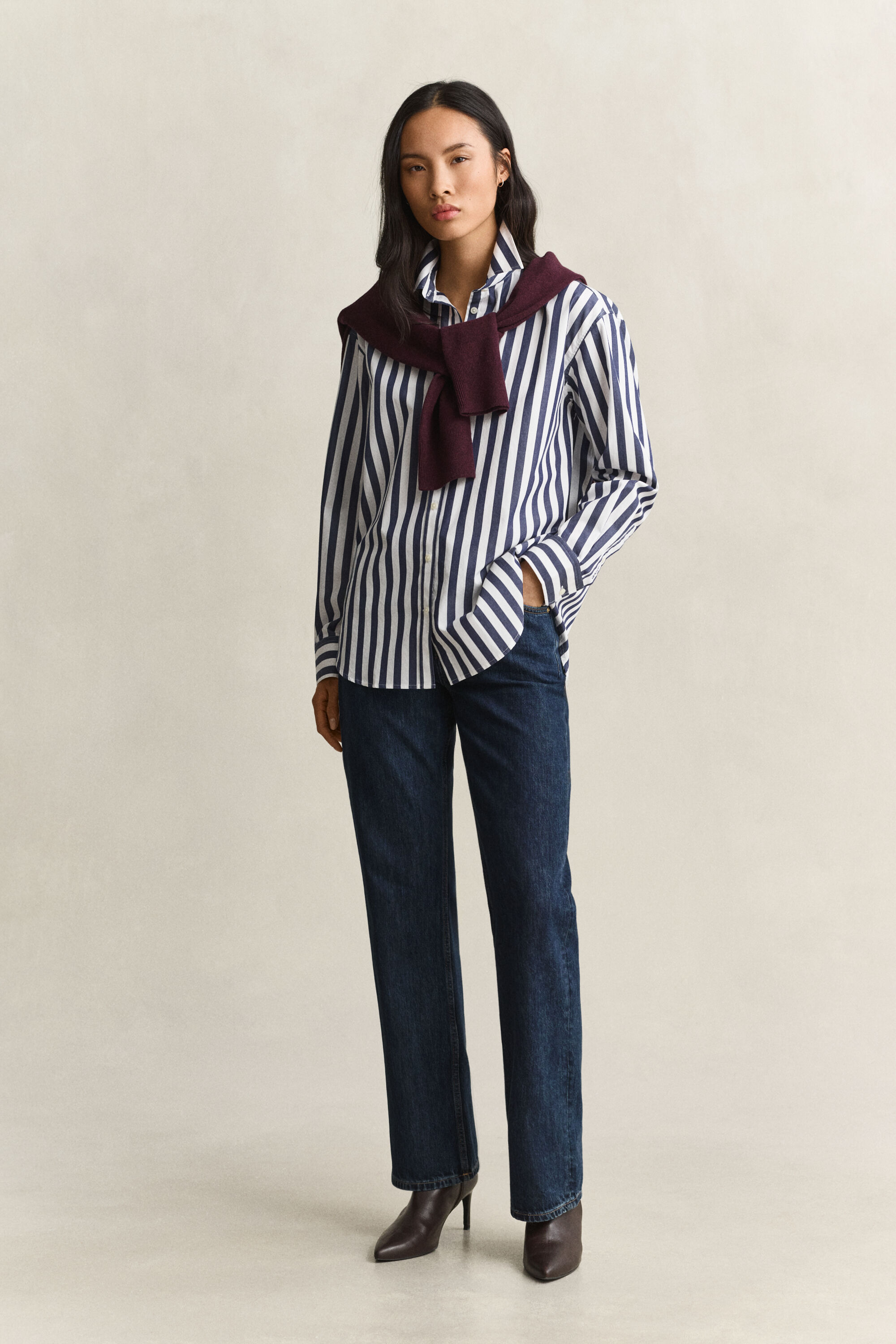 Chemise décontractée en popeline à rayures