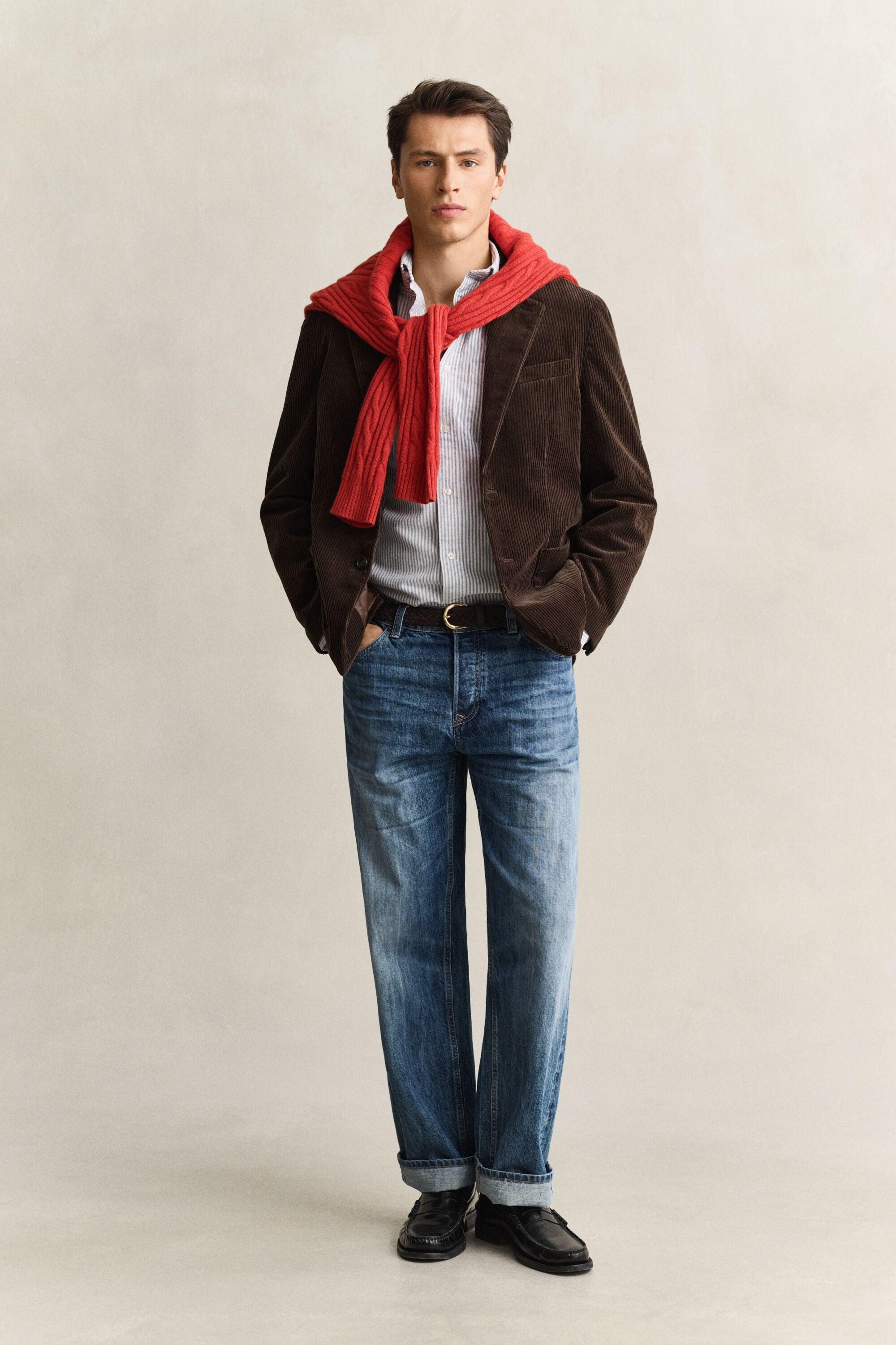 Chemise en coton Oxford brossé avec rayures