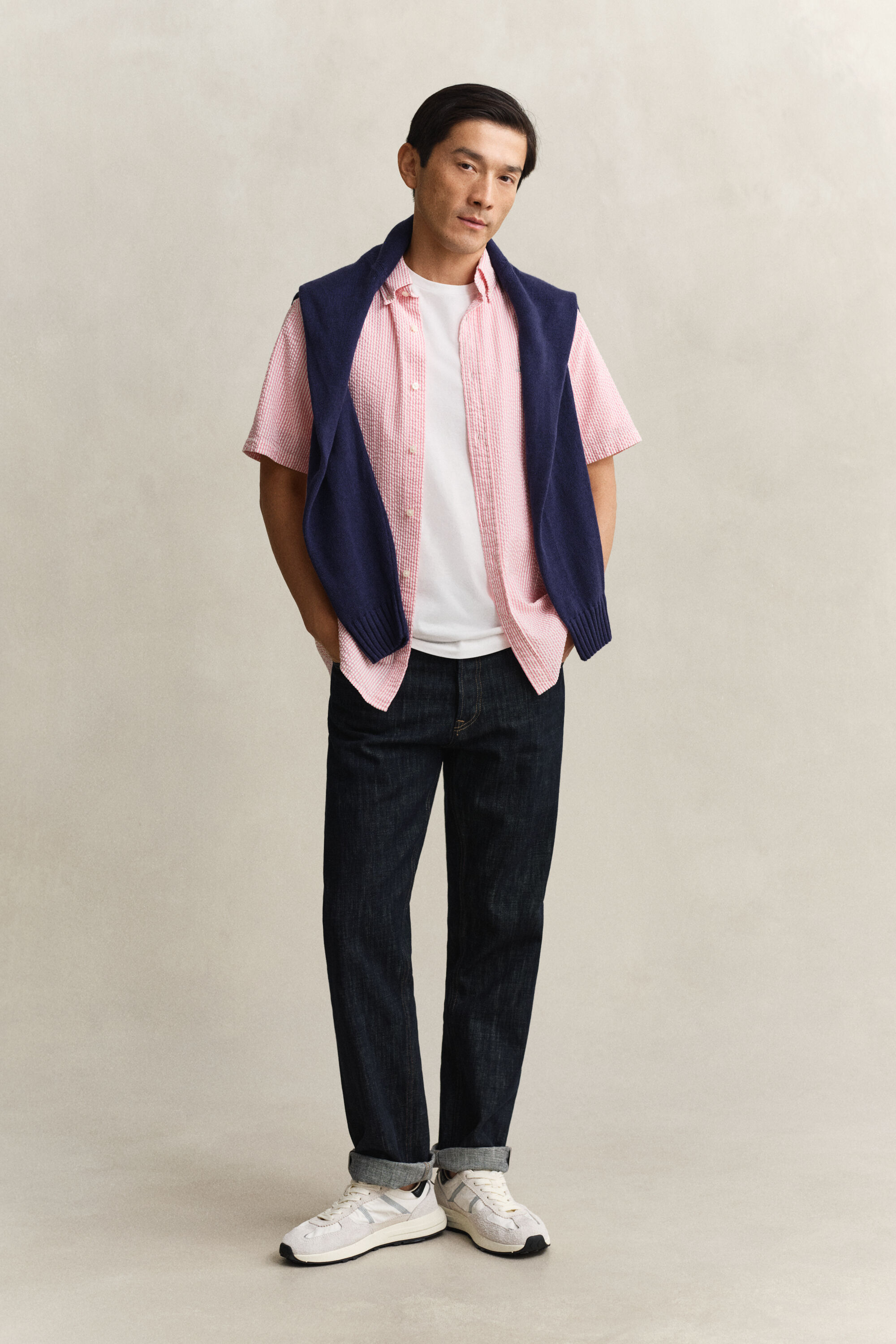 Chemise à manches courtes en seersucker à rayures