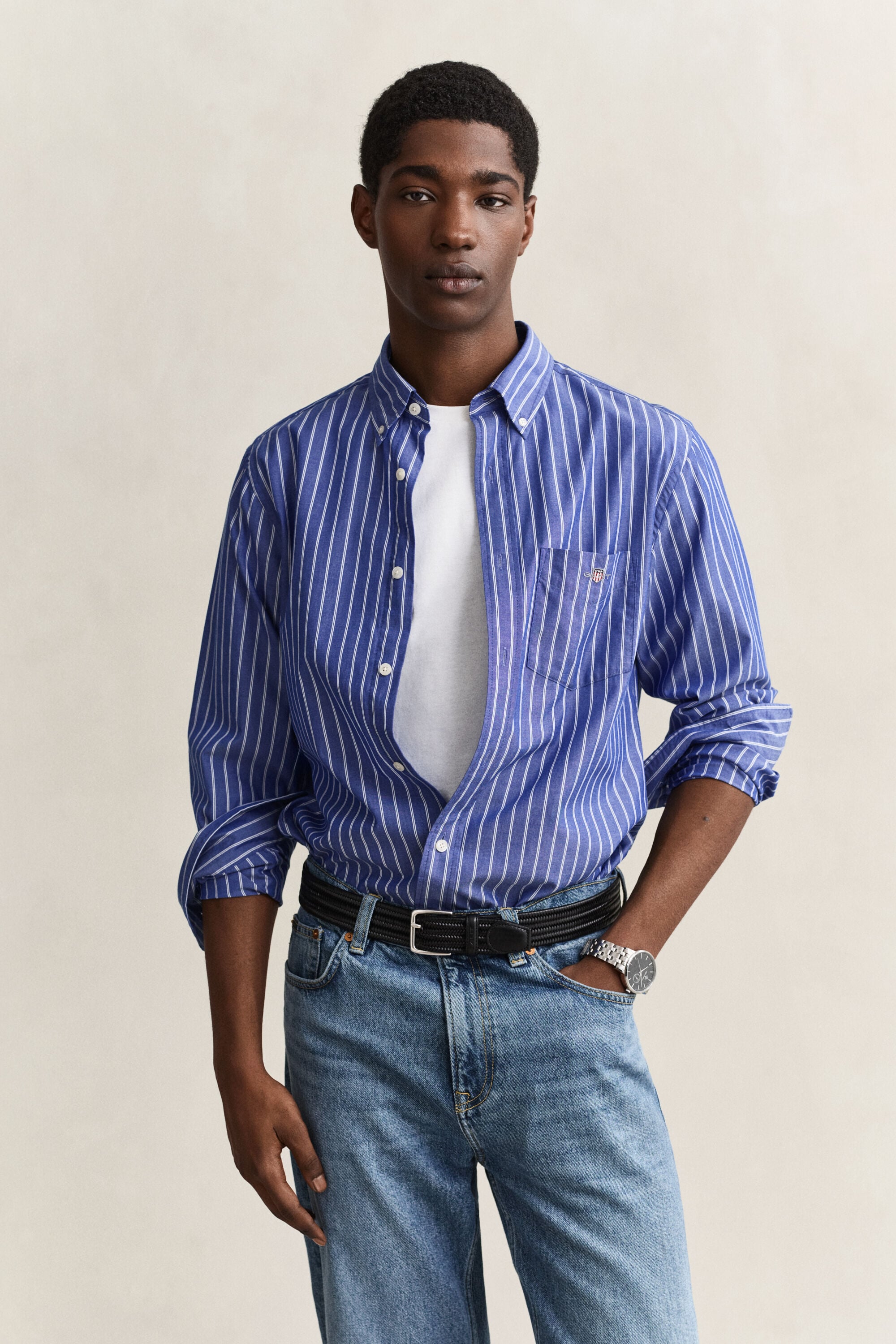 Chemise en popeline à rayures classique