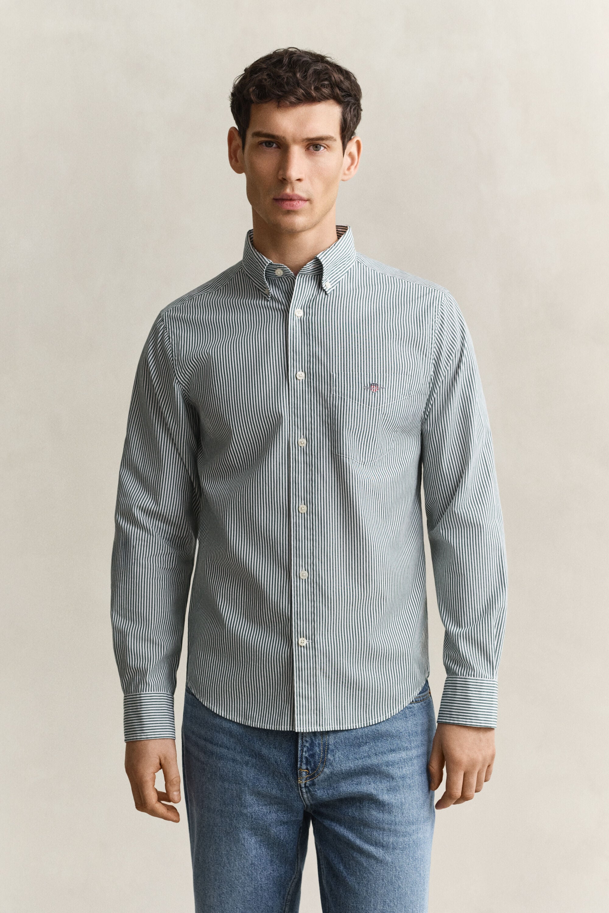 Classic Regular gestreept poplin hemd