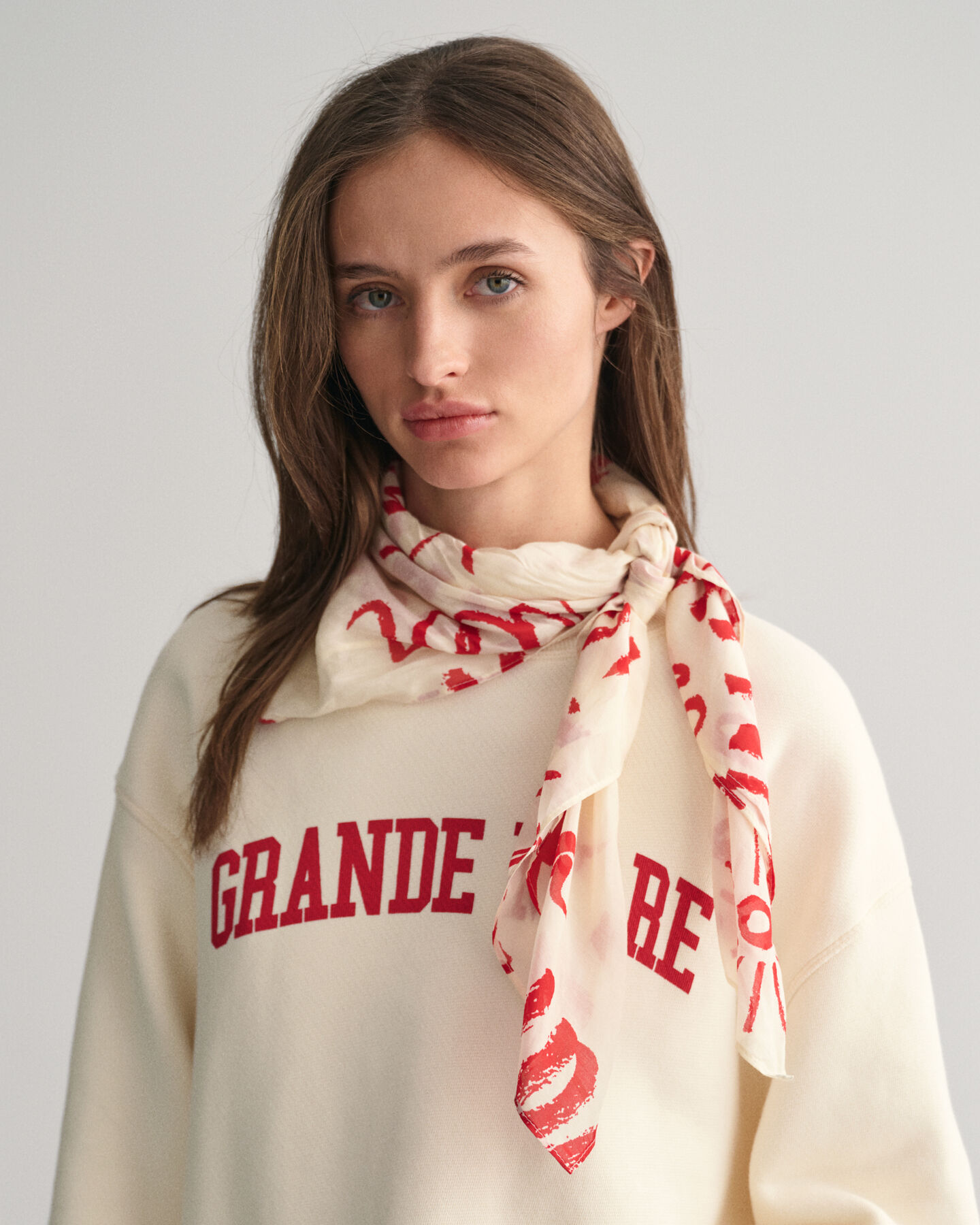 Sjaal met tekstprint van katoen en zijde