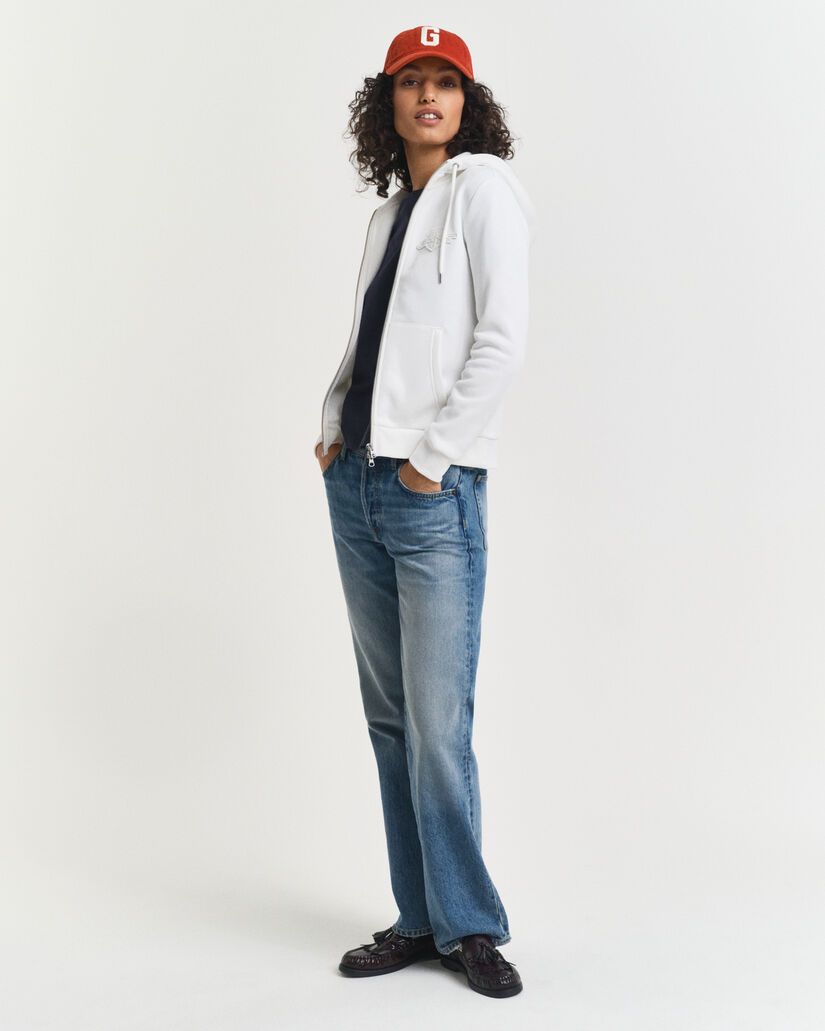 Sweat à capuche zippé avec écusson ton sur ton