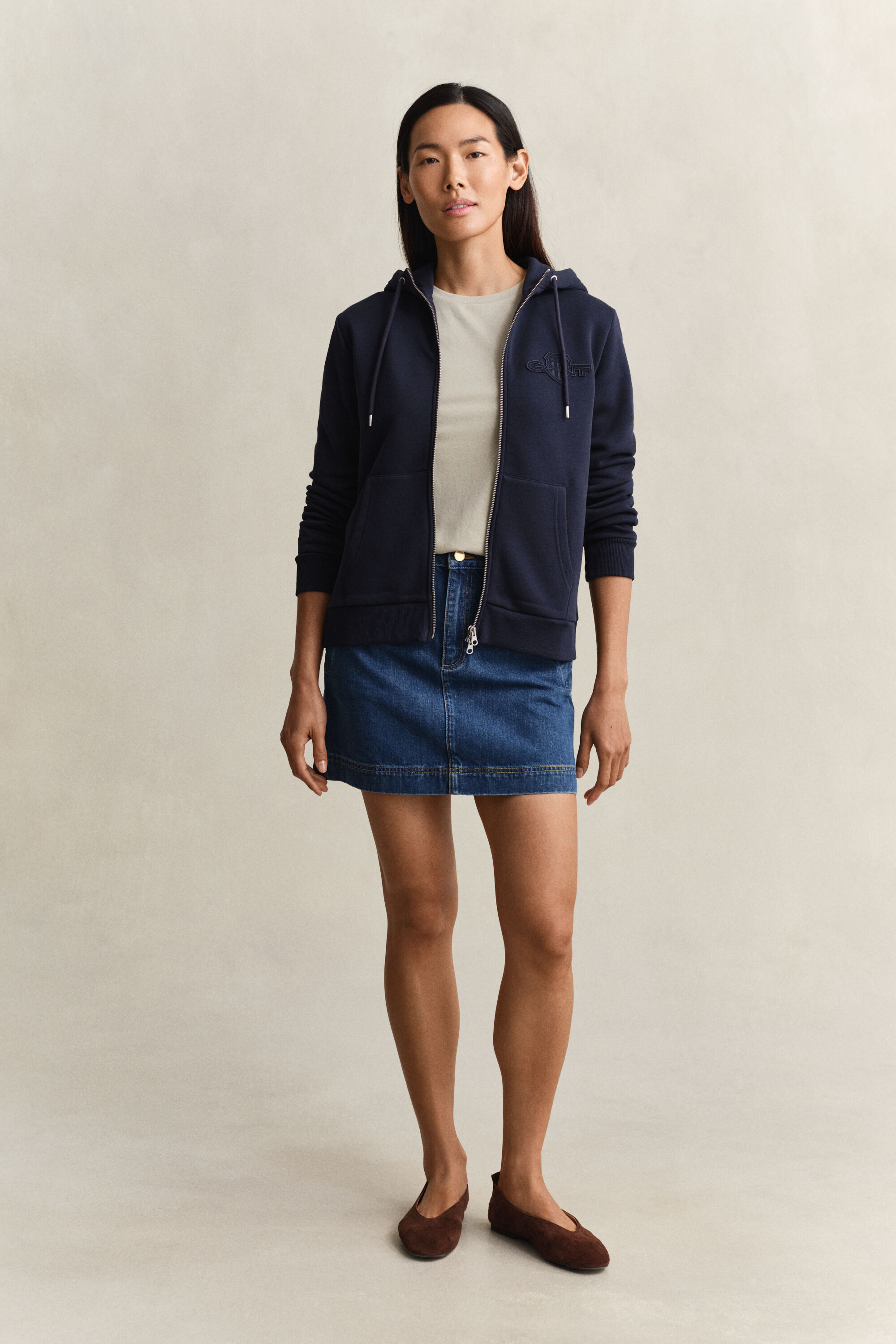 Tonal Shield hoodie met ritssluiting