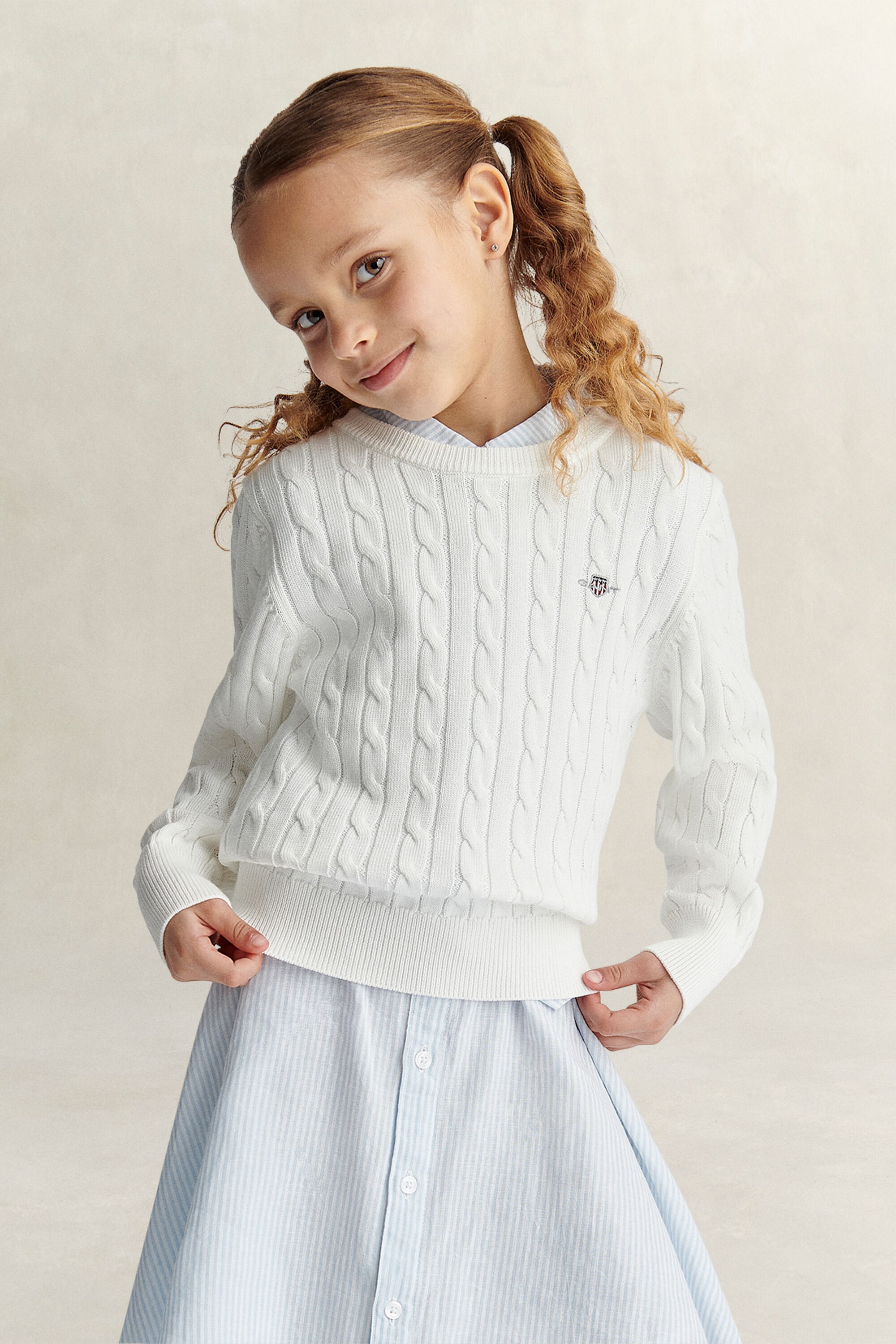 Pull en maille torsadée Shield Fille