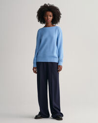 Textured sweater met boothals van katoen