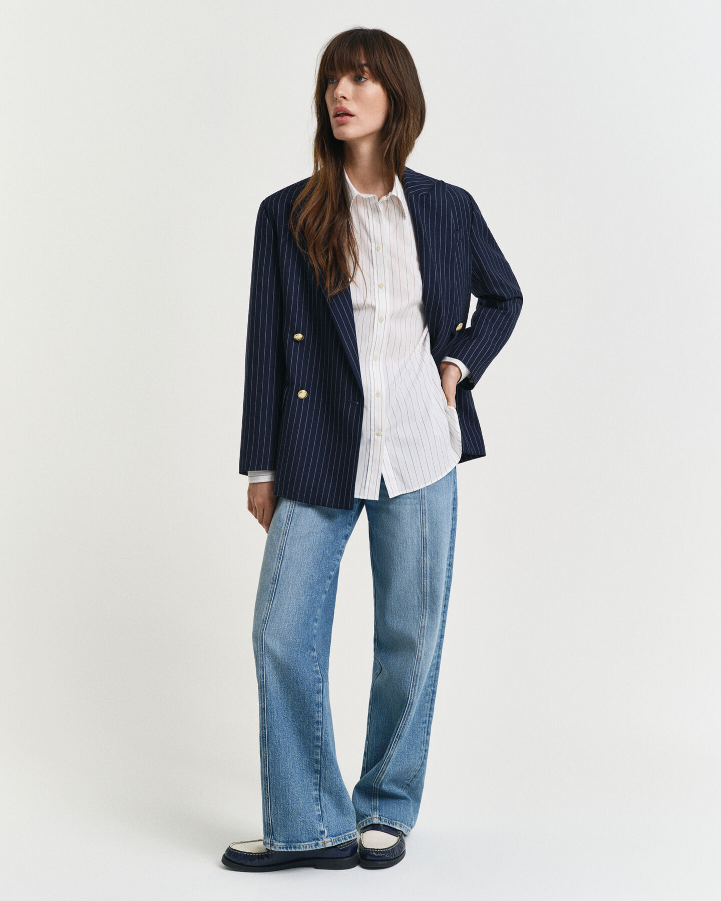 Chemise coupe décontractée à rayures avec manches volumineuses