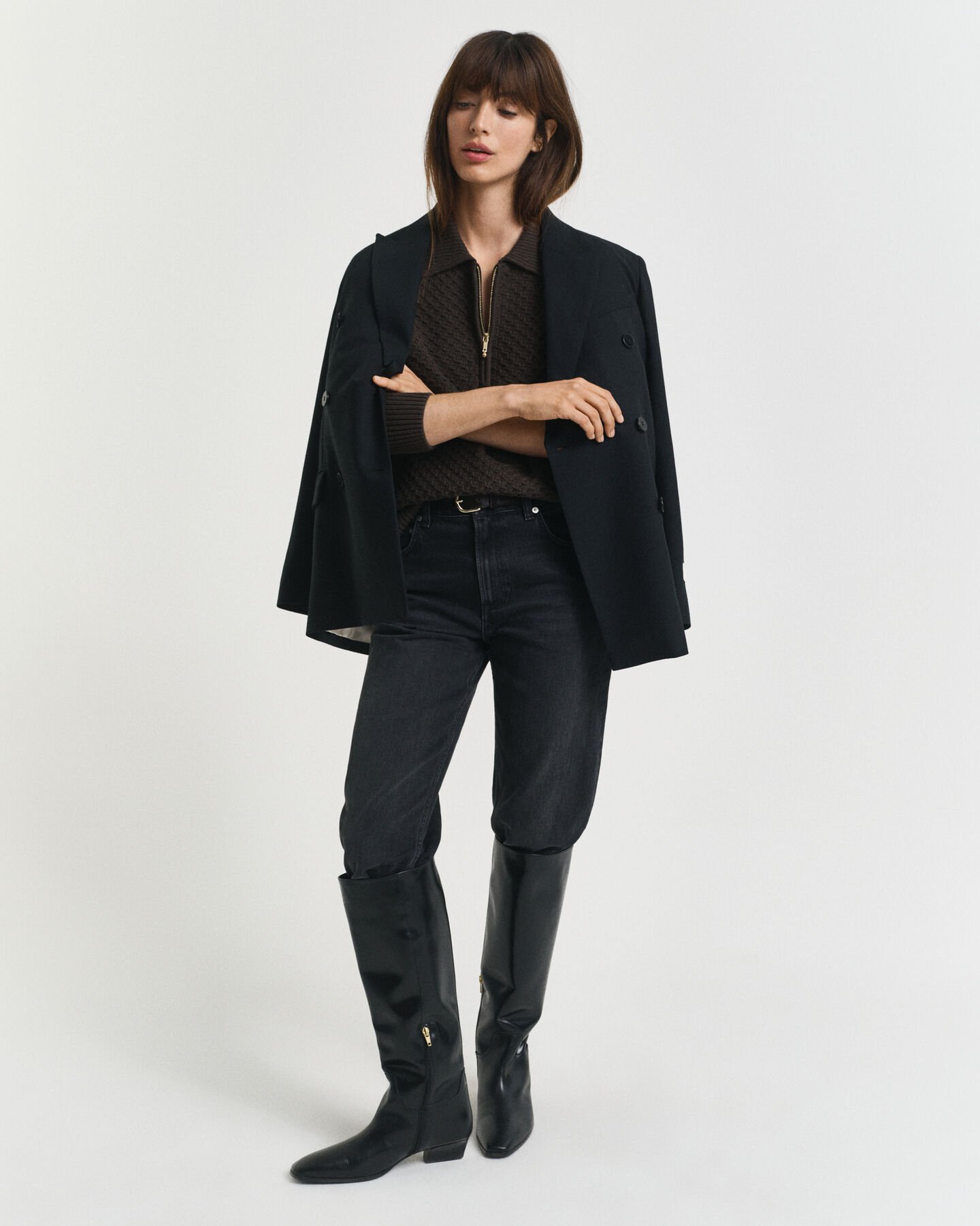 Pull à demi-zip en coton texturé