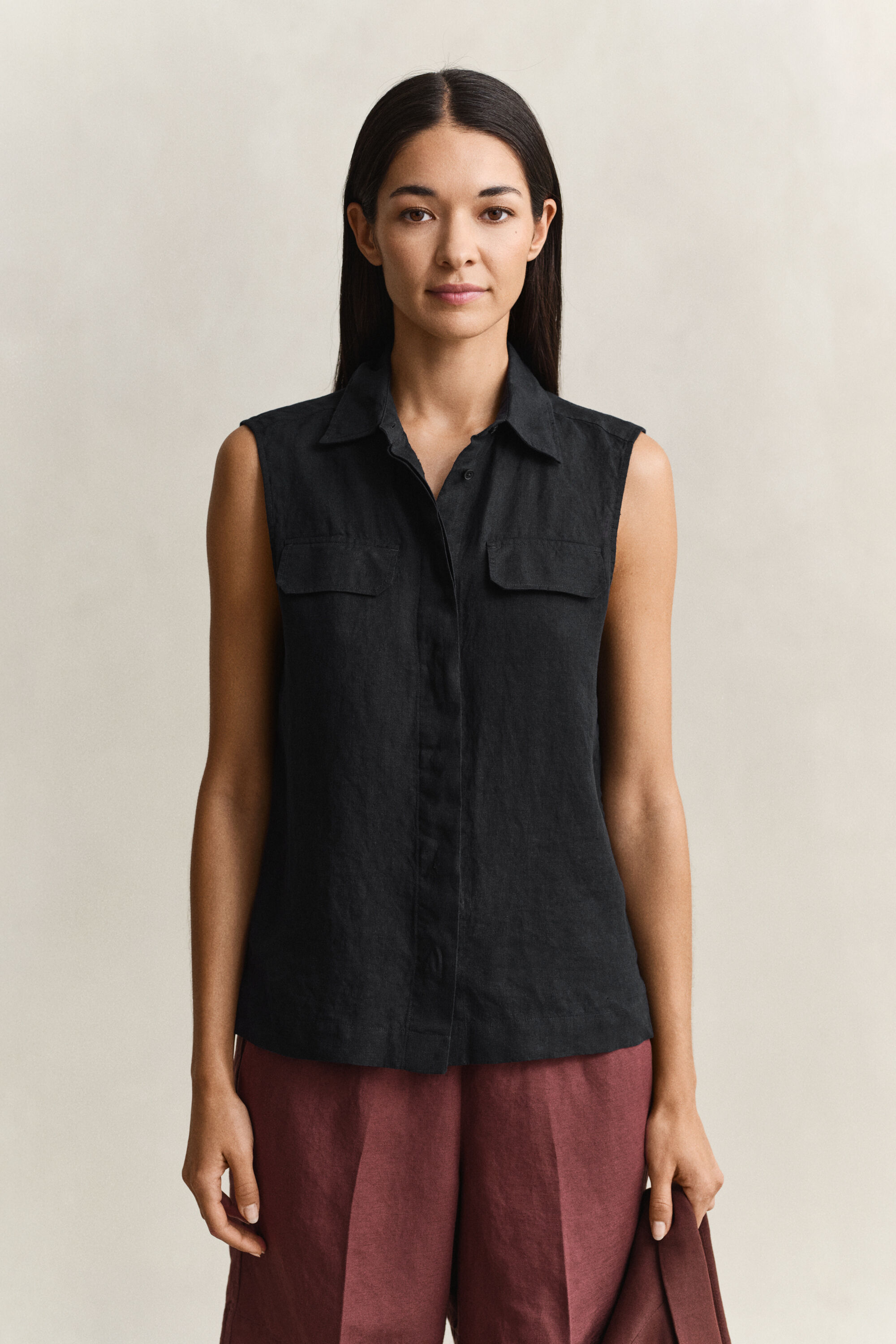 Mouwloze linnen blouse