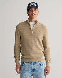 Pull &agrave; demi-zip en coton textur&eacute; &agrave; rayures