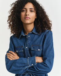 Denim jurk met pofmouwen