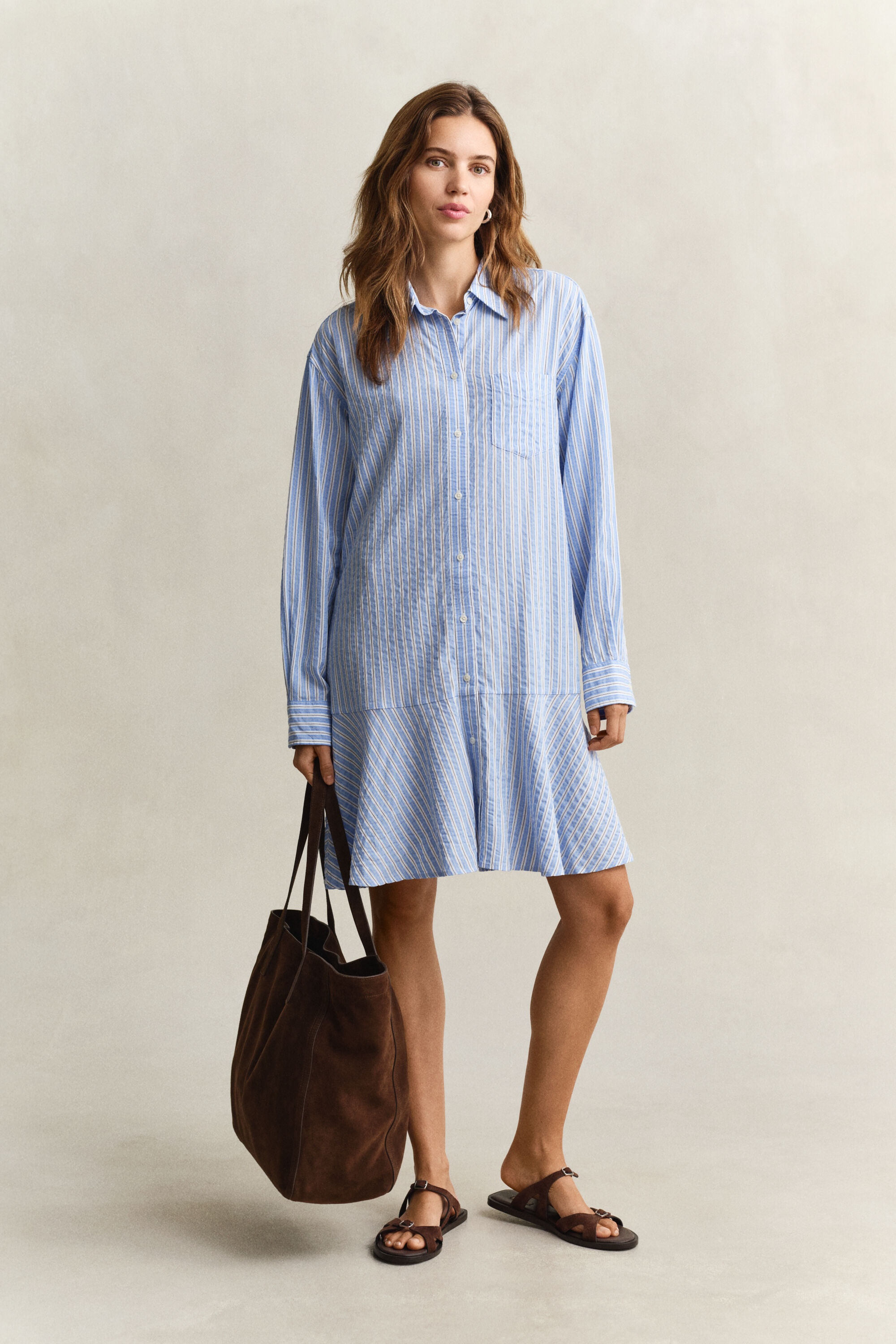 Robe chemise en seersucker à rayures