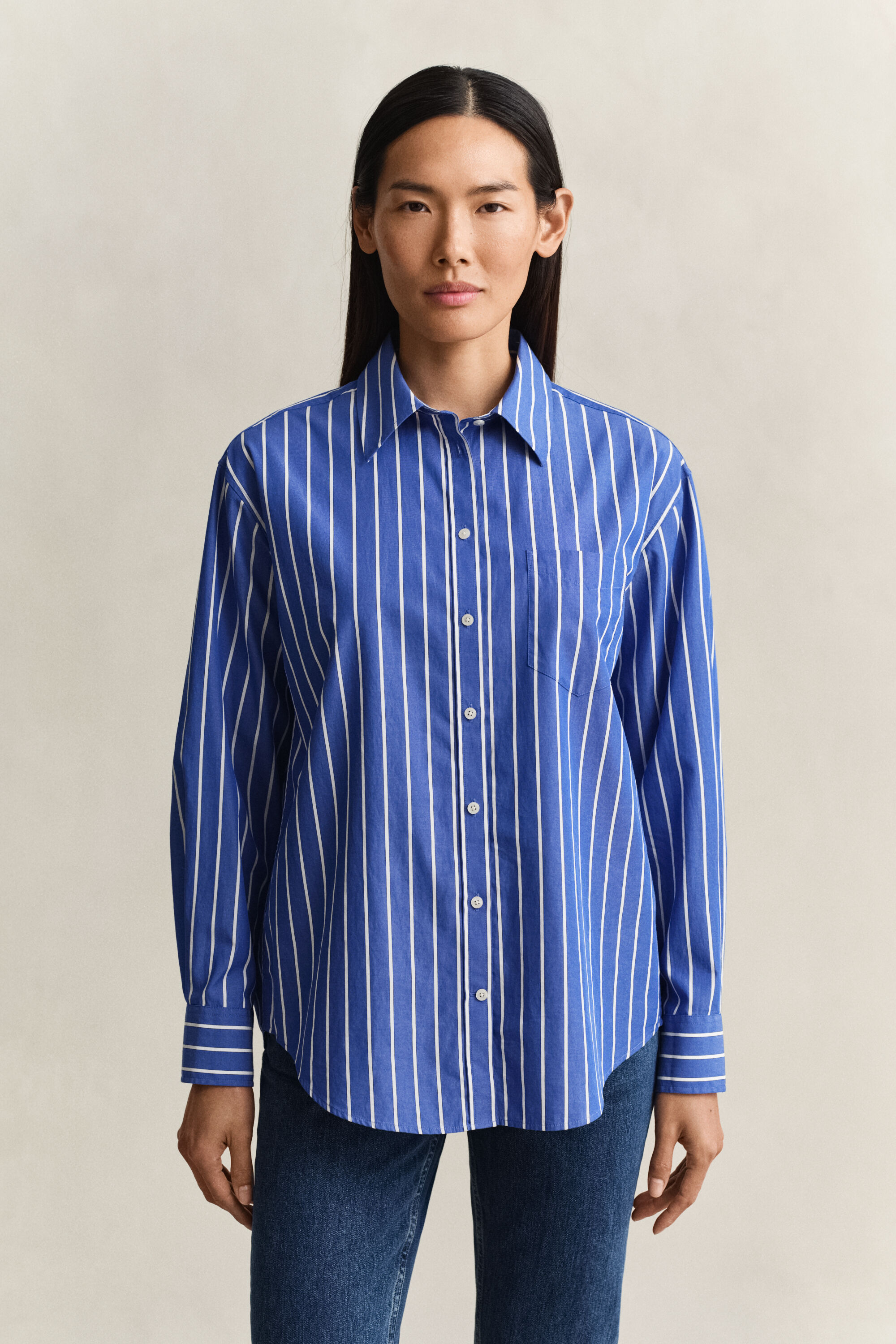 Chemise coupe décontractée classique en popeline à rayures