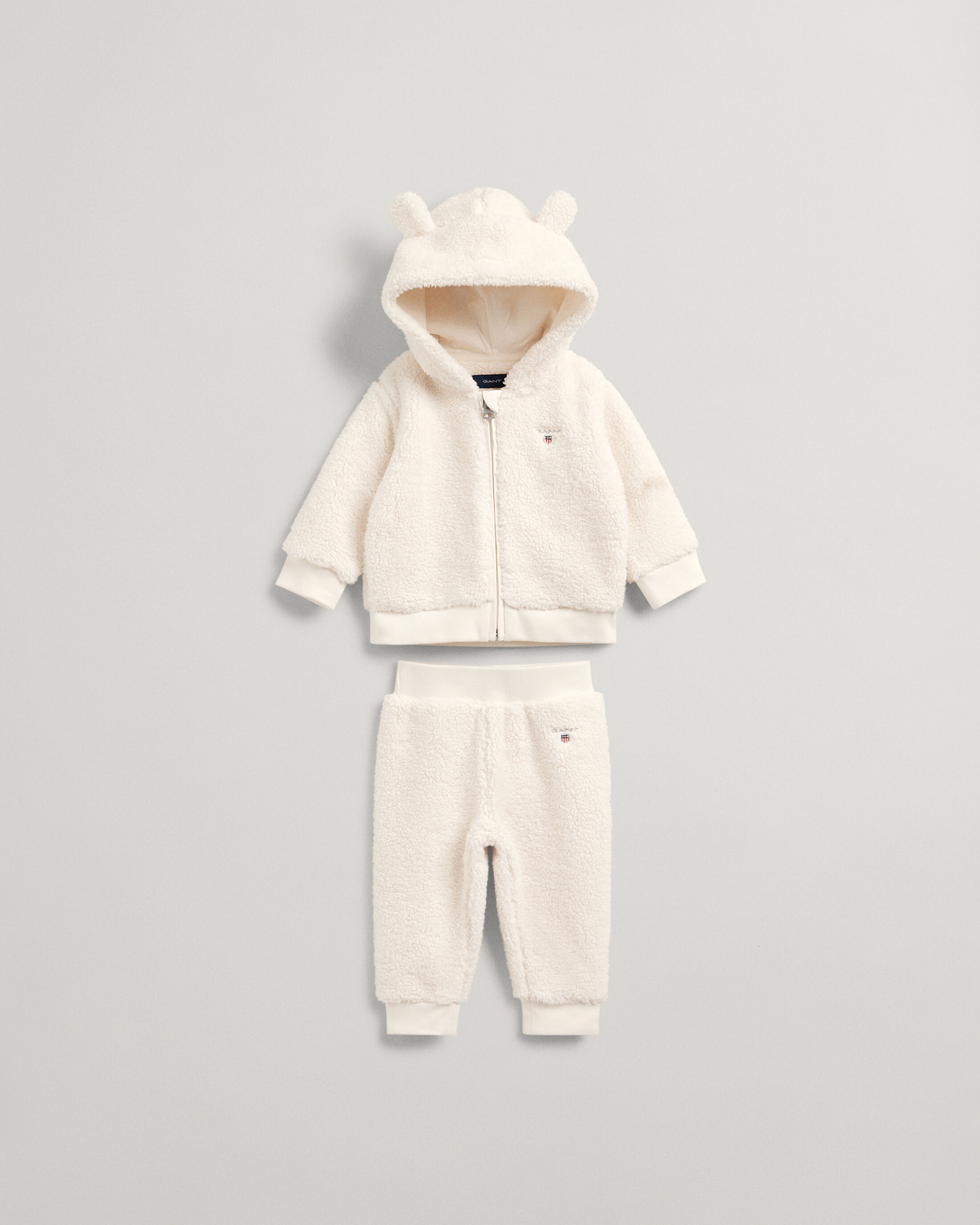  Baby set met hoodie met rits & broek van teddystof 