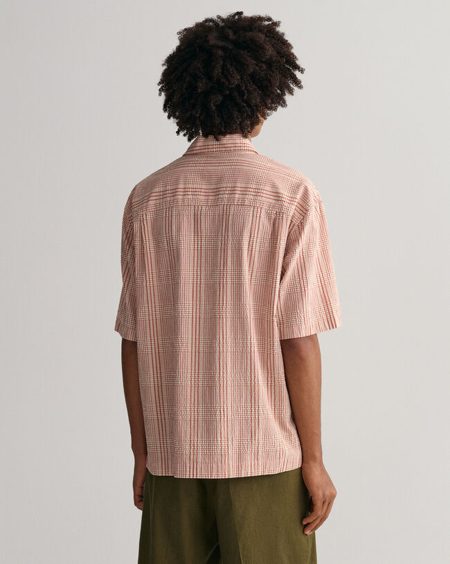 Regular Fit Seersucker overhemd met korte mouwen en ruitjes