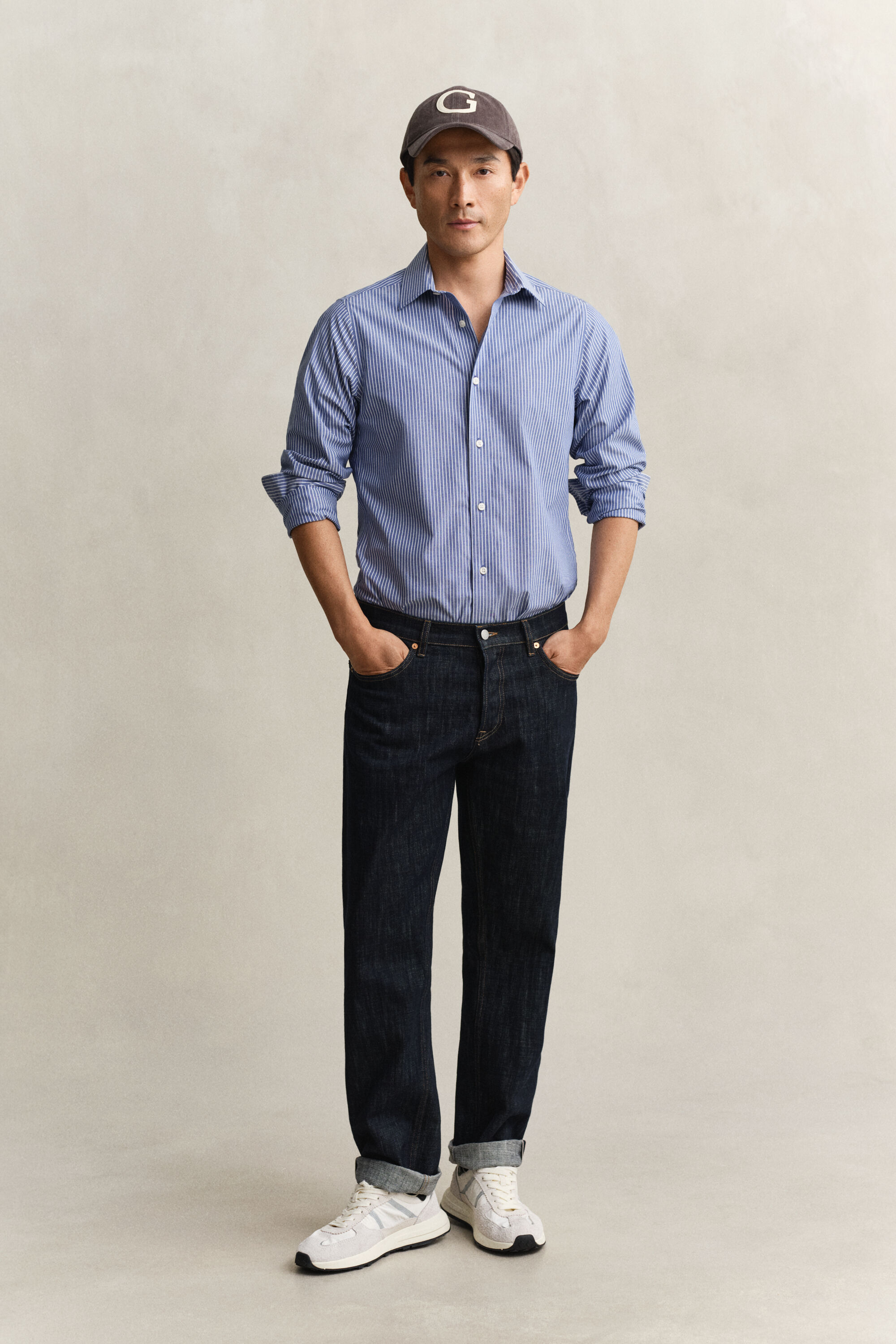 Gestreept overhemd van stretchpoplin