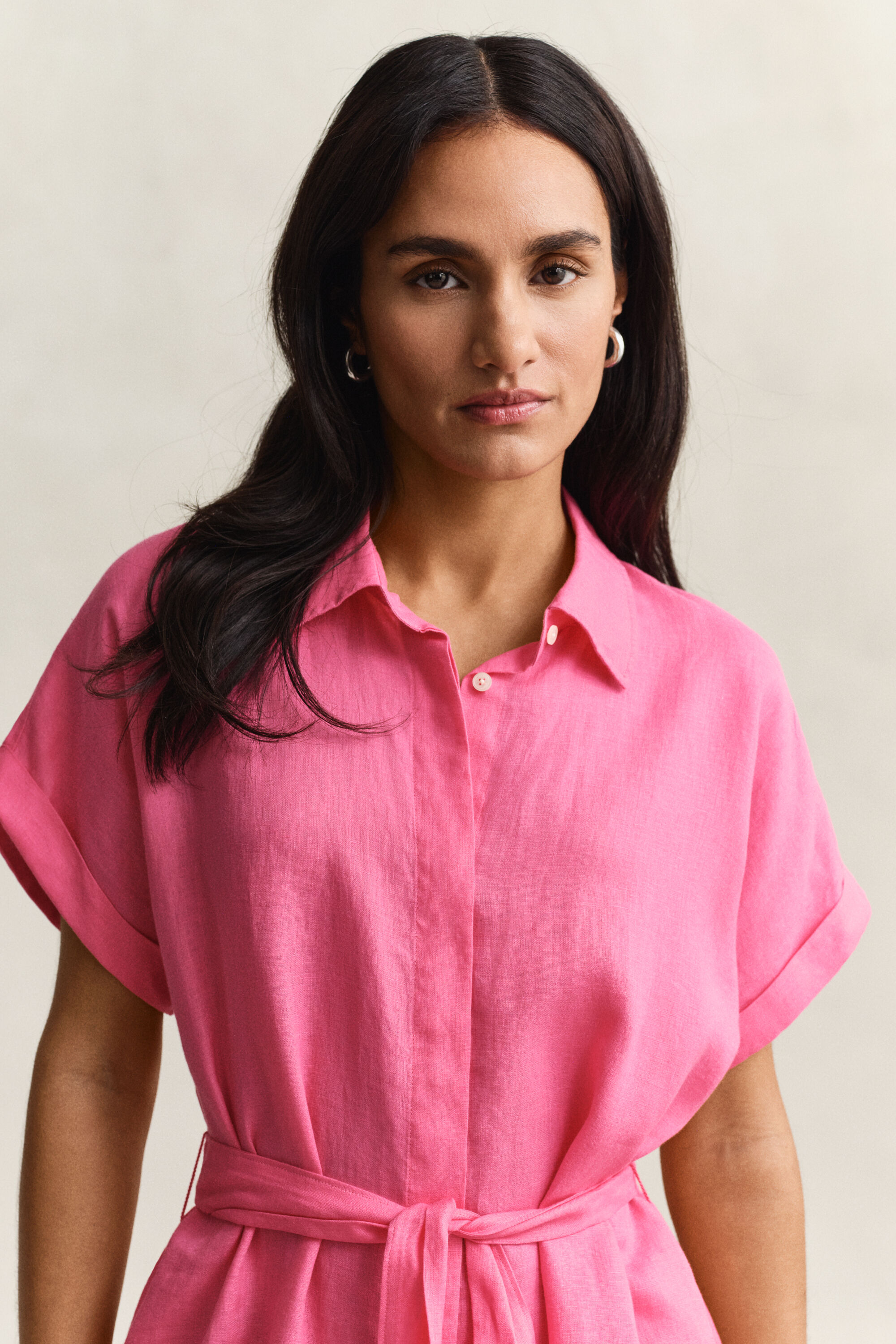 Robe-chemise à mancherons en lin