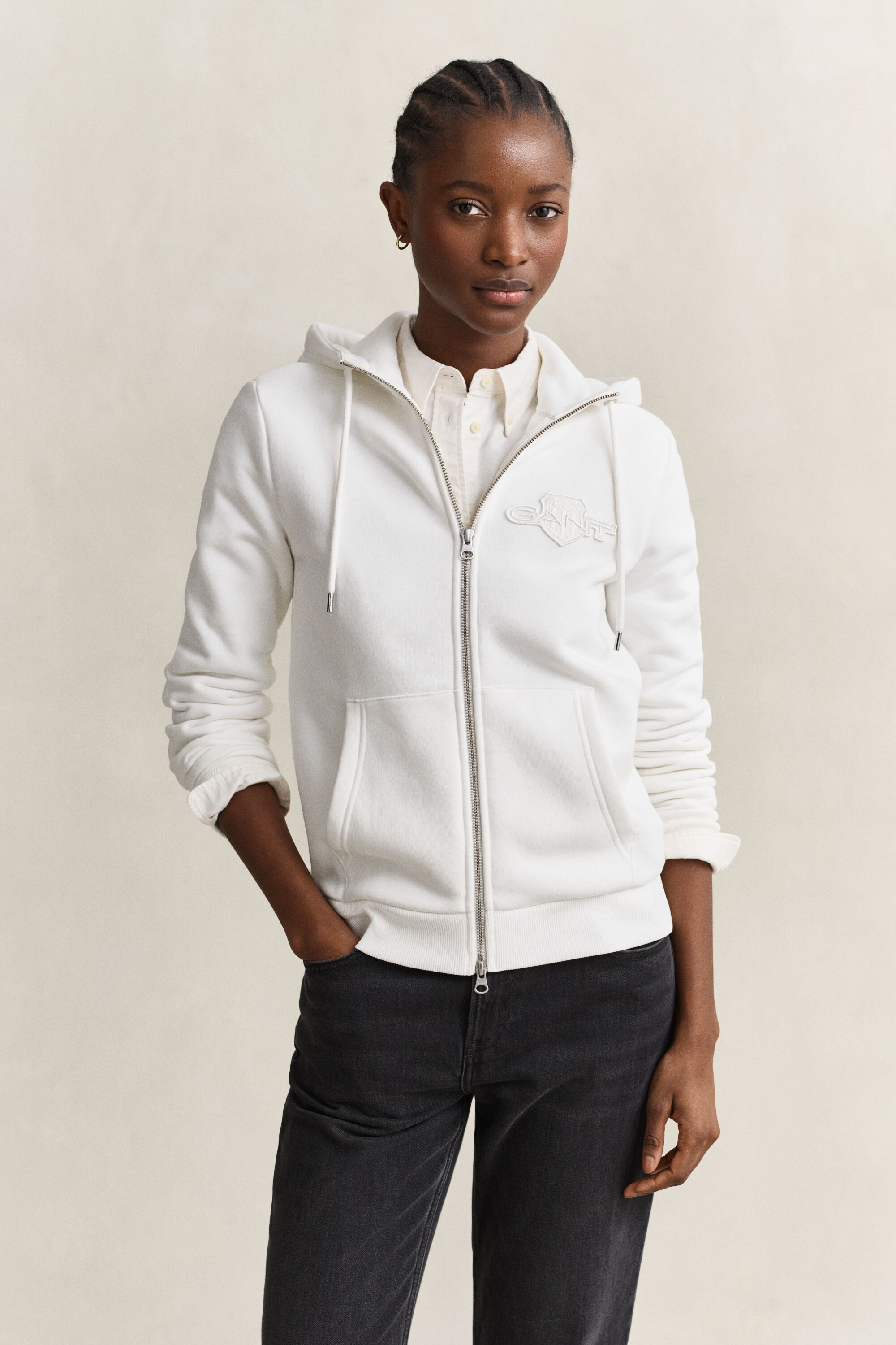 Tonal Shield hoodie met ritssluiting