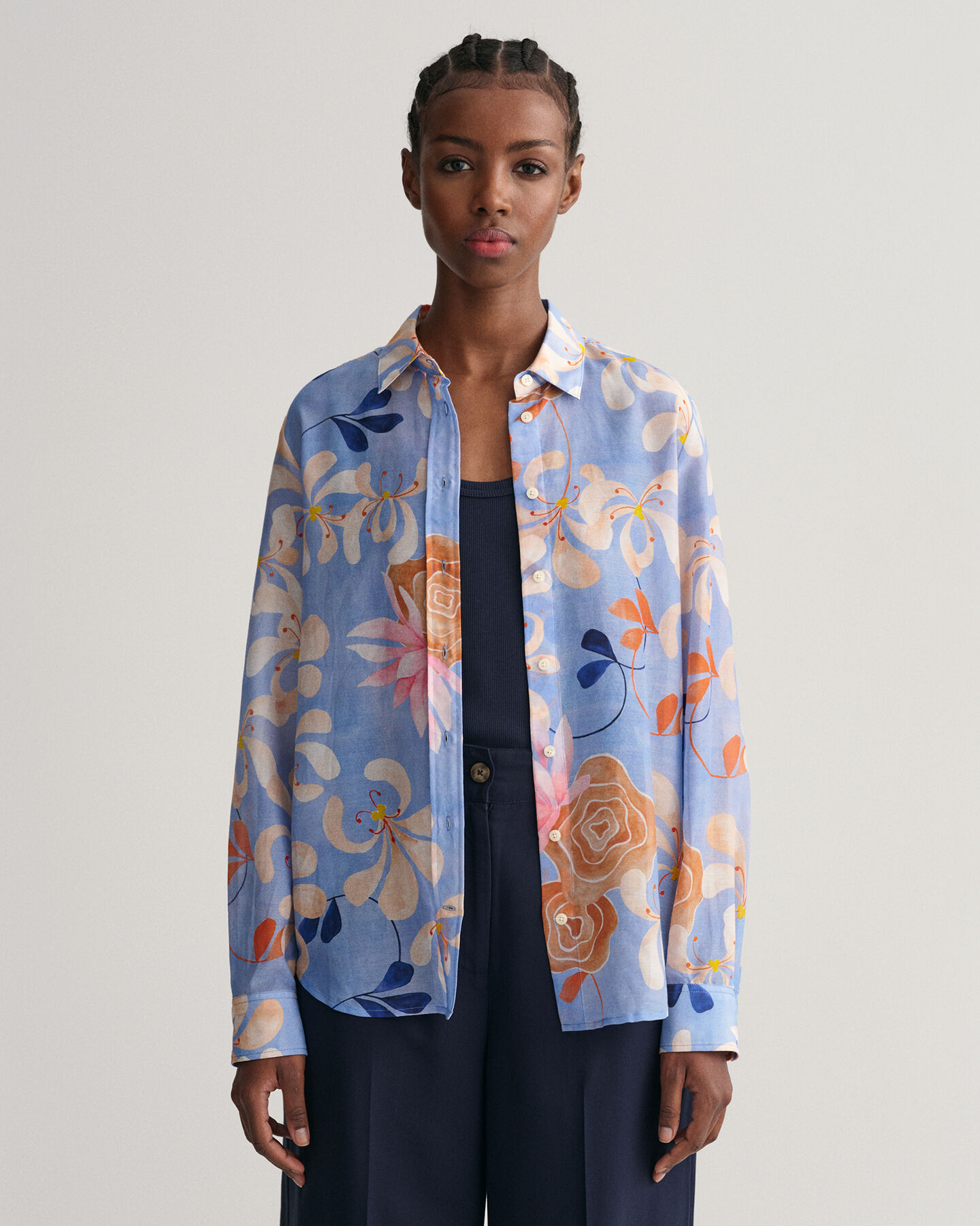 Regular Fit overhemd met bloemenprint van katoen en zijde