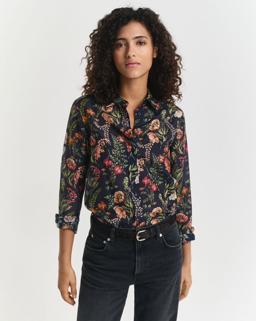 Chemise coupe regular en coton et soie à imprimé floral