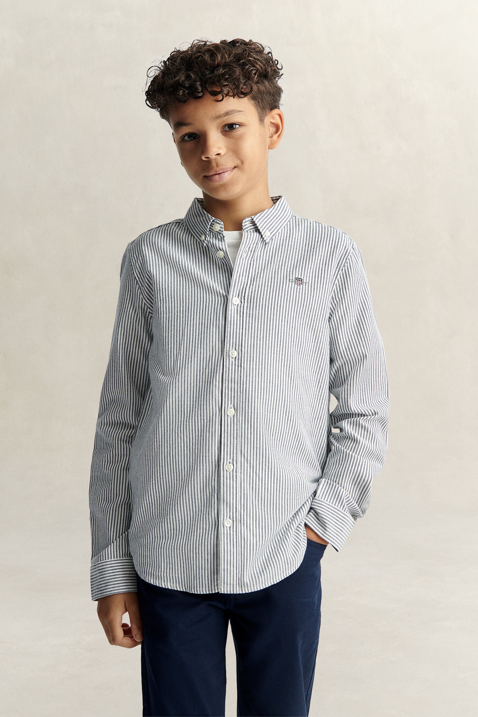 Chemise en coton Oxford à rayures avec écusson pour Ado Garçon
