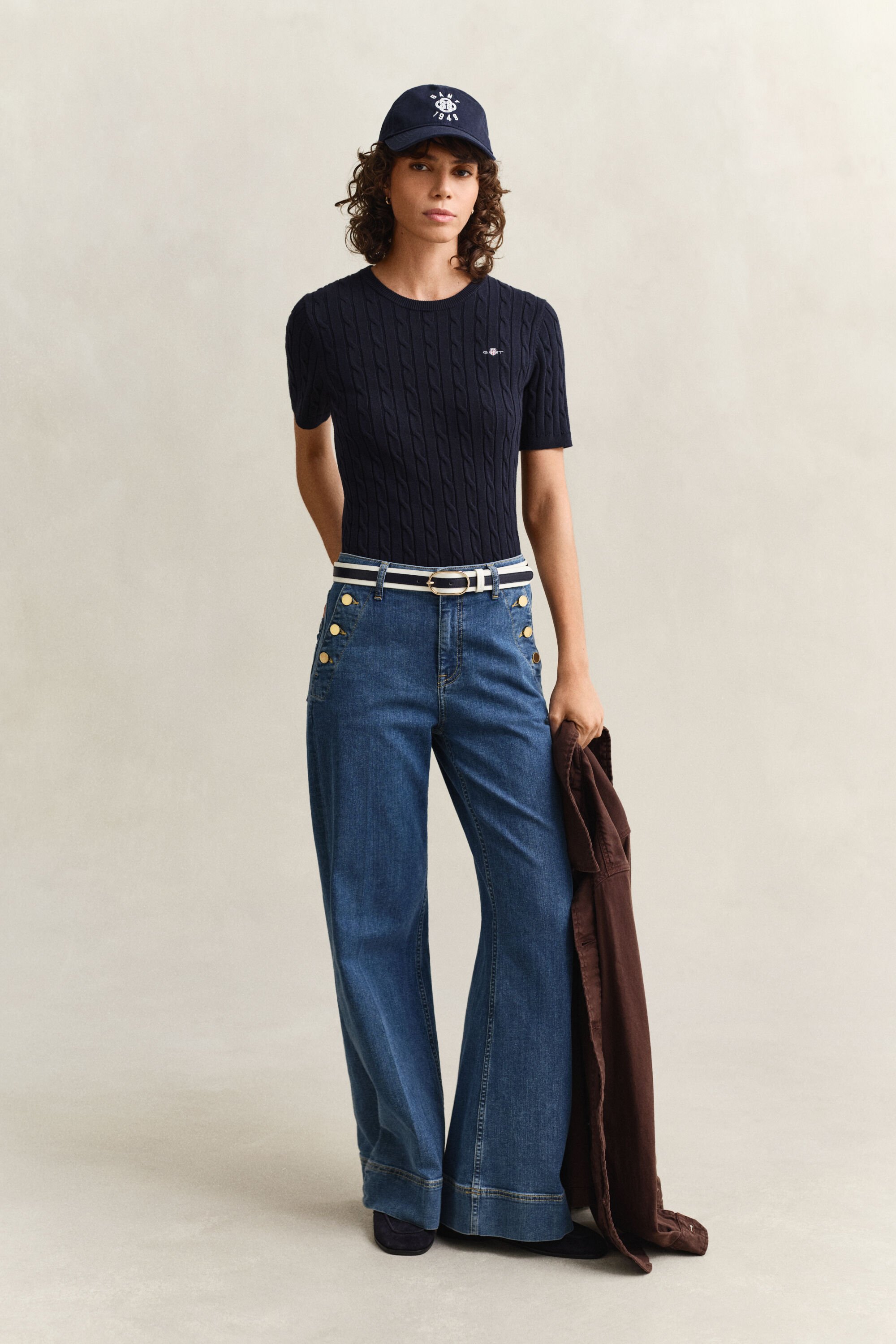 Gebreide kabeltrui met korte mouwen