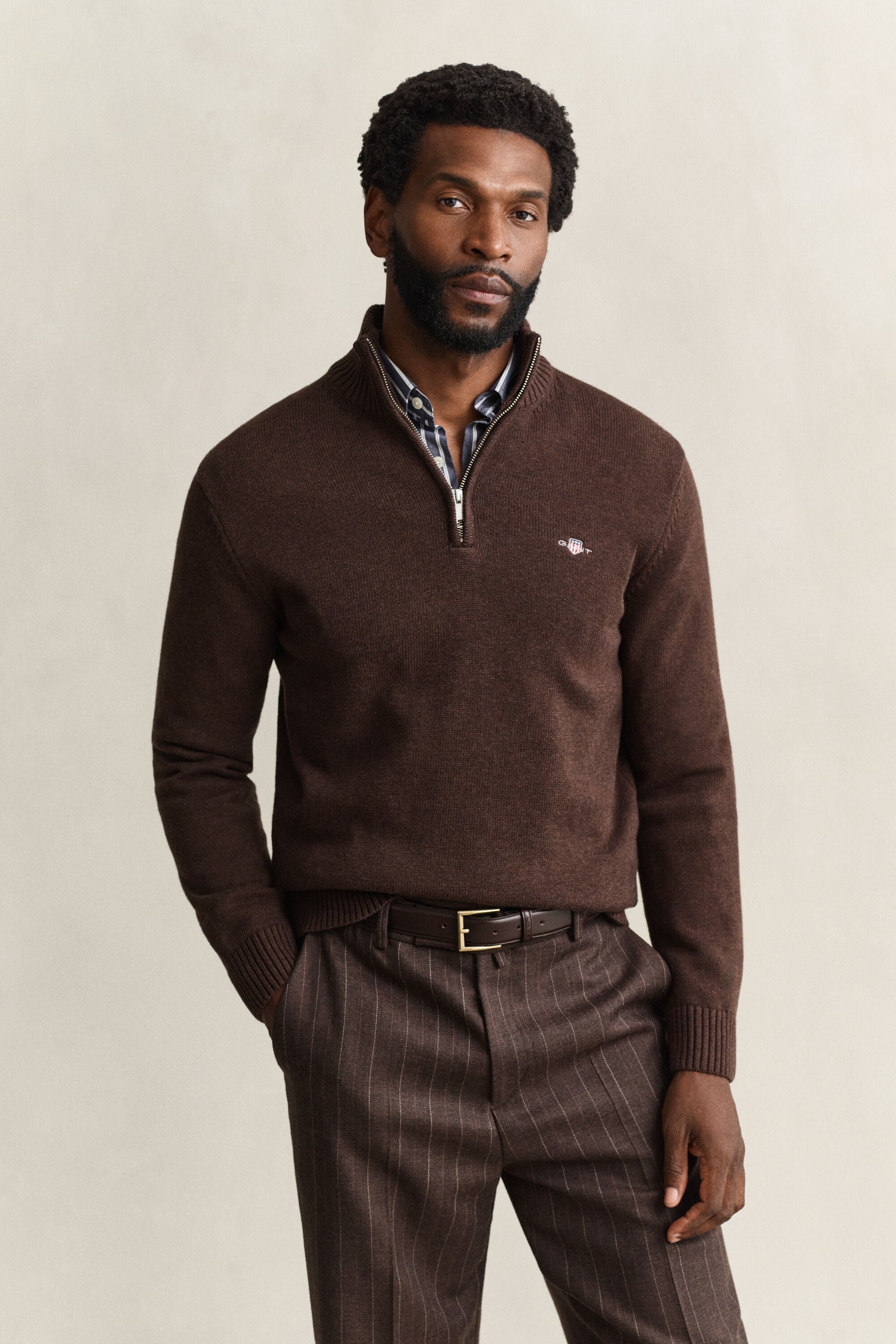 Pull en coton décontracté à demi-zip