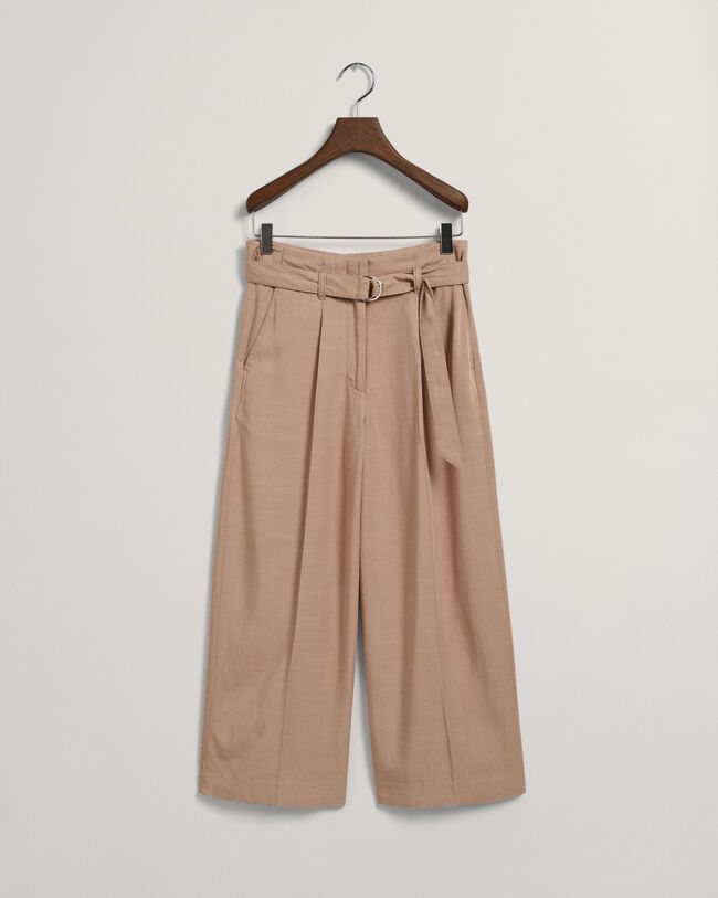 Cropped broek met wijde pijpen en ceintuur