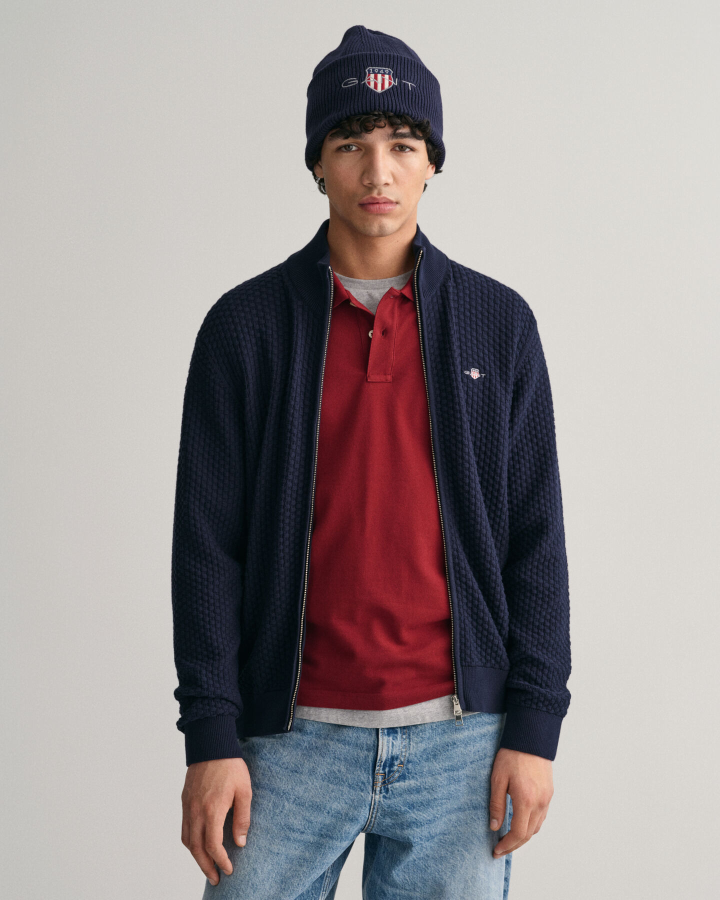 Katoenen vest met ritssluiting en textuur