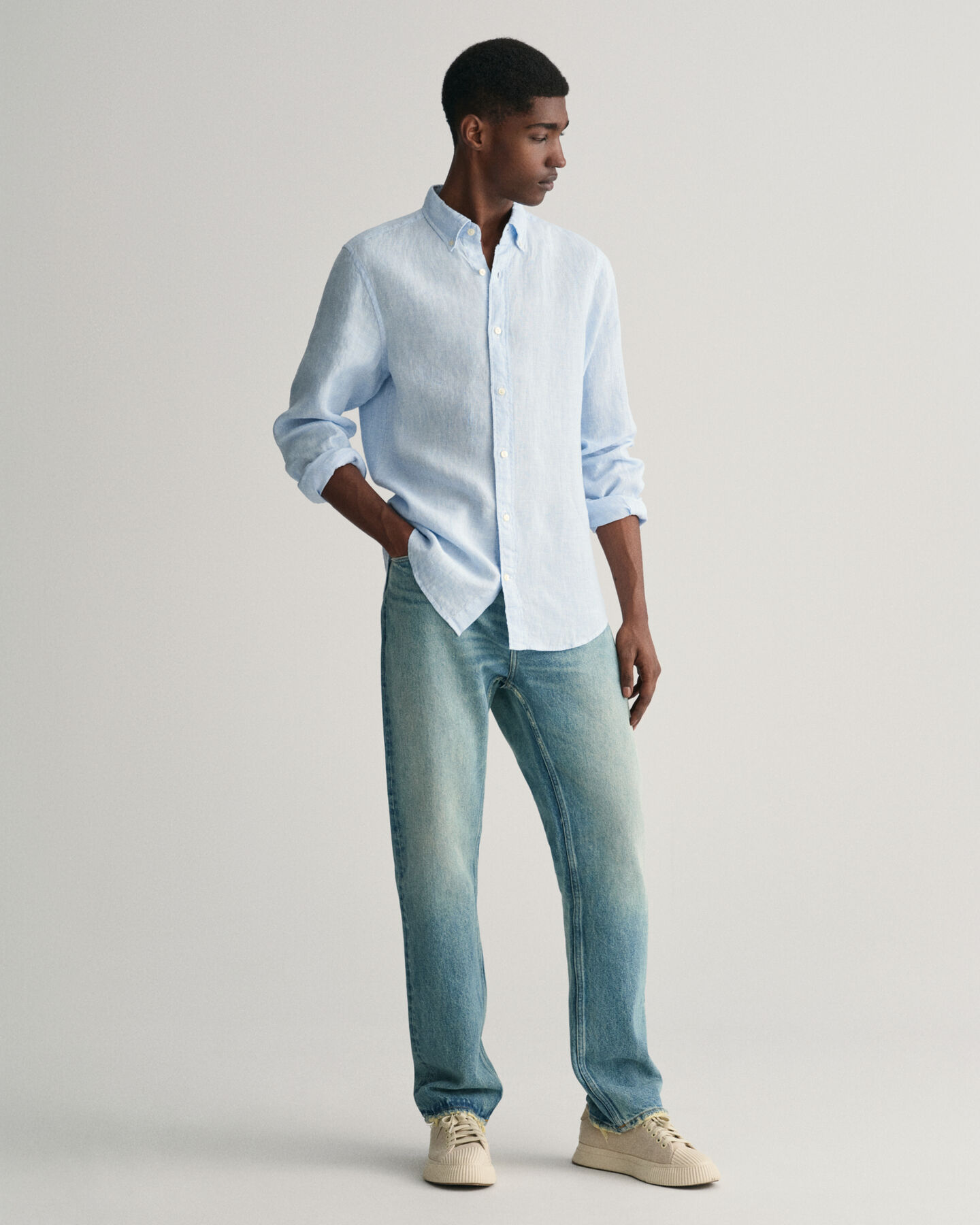 Chemise slim fit en lin &agrave; motif pied-de-poule