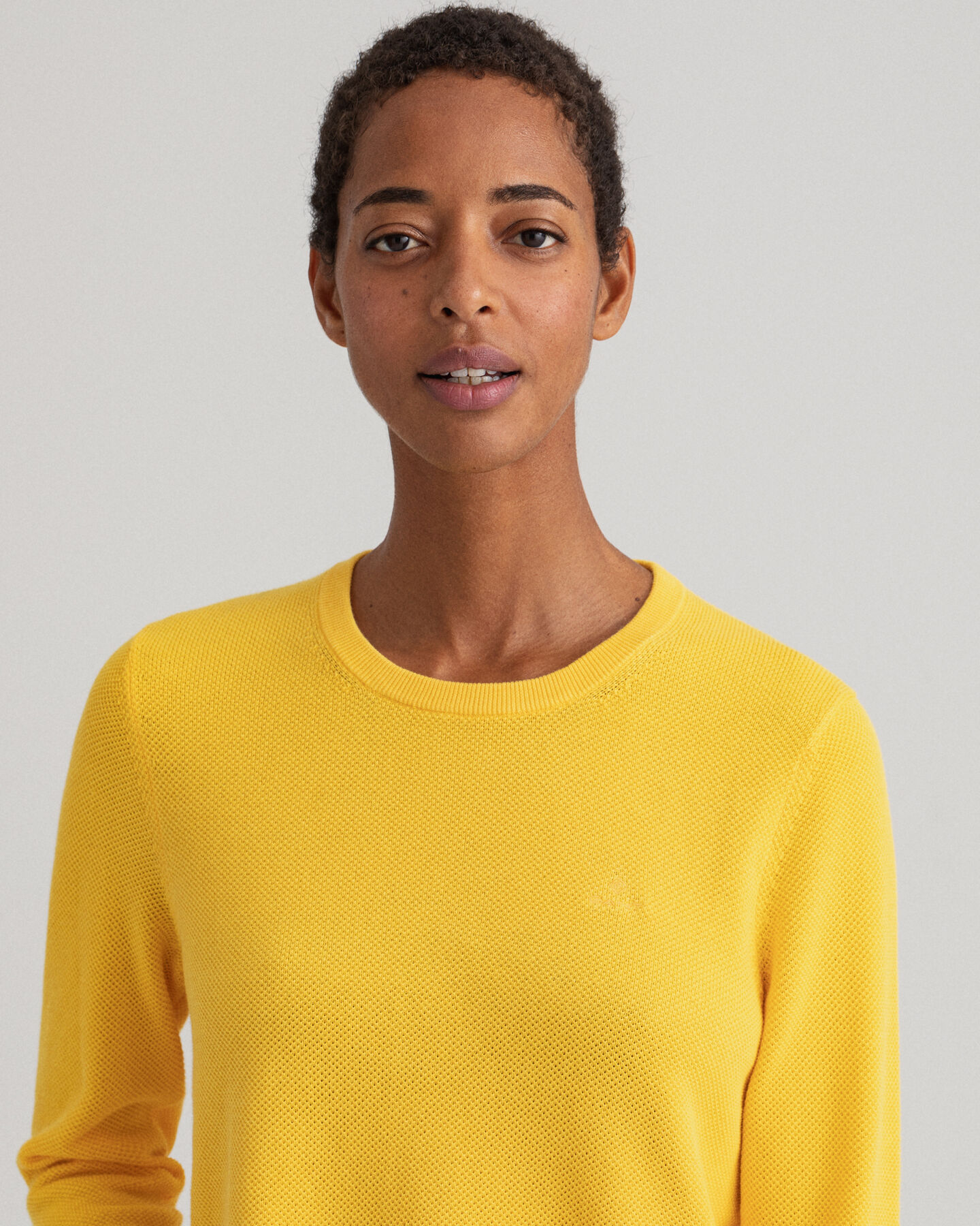 Pull ras du cou en coton piqu&eacute;