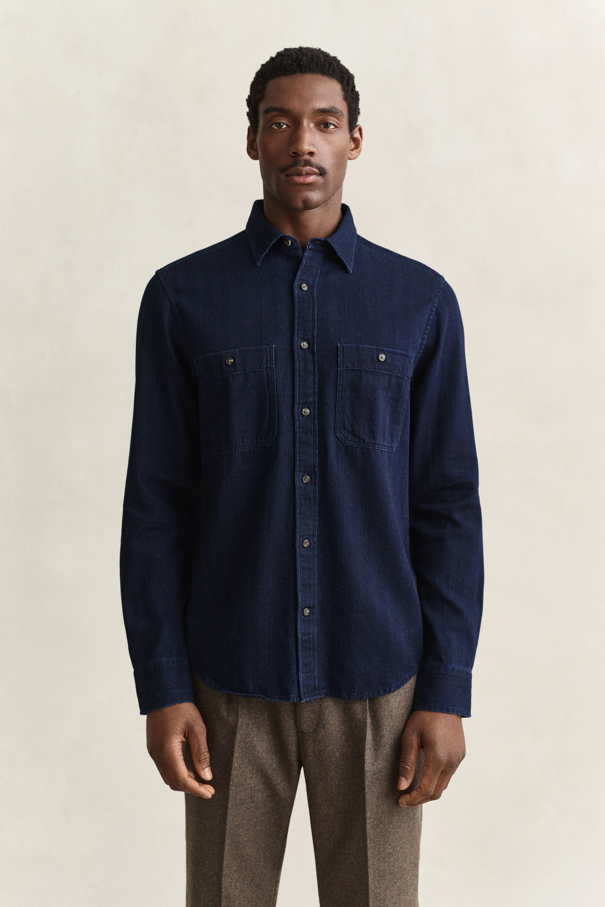 Chemise à chevrons indigo