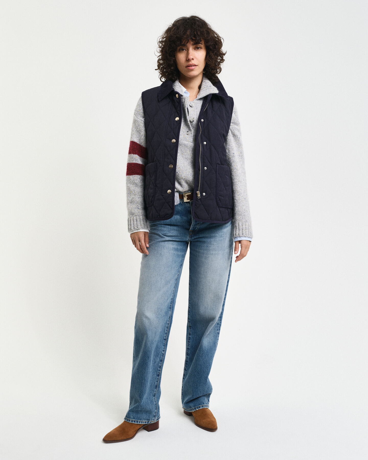 Gewatteerde bodywarmer met corduroy details