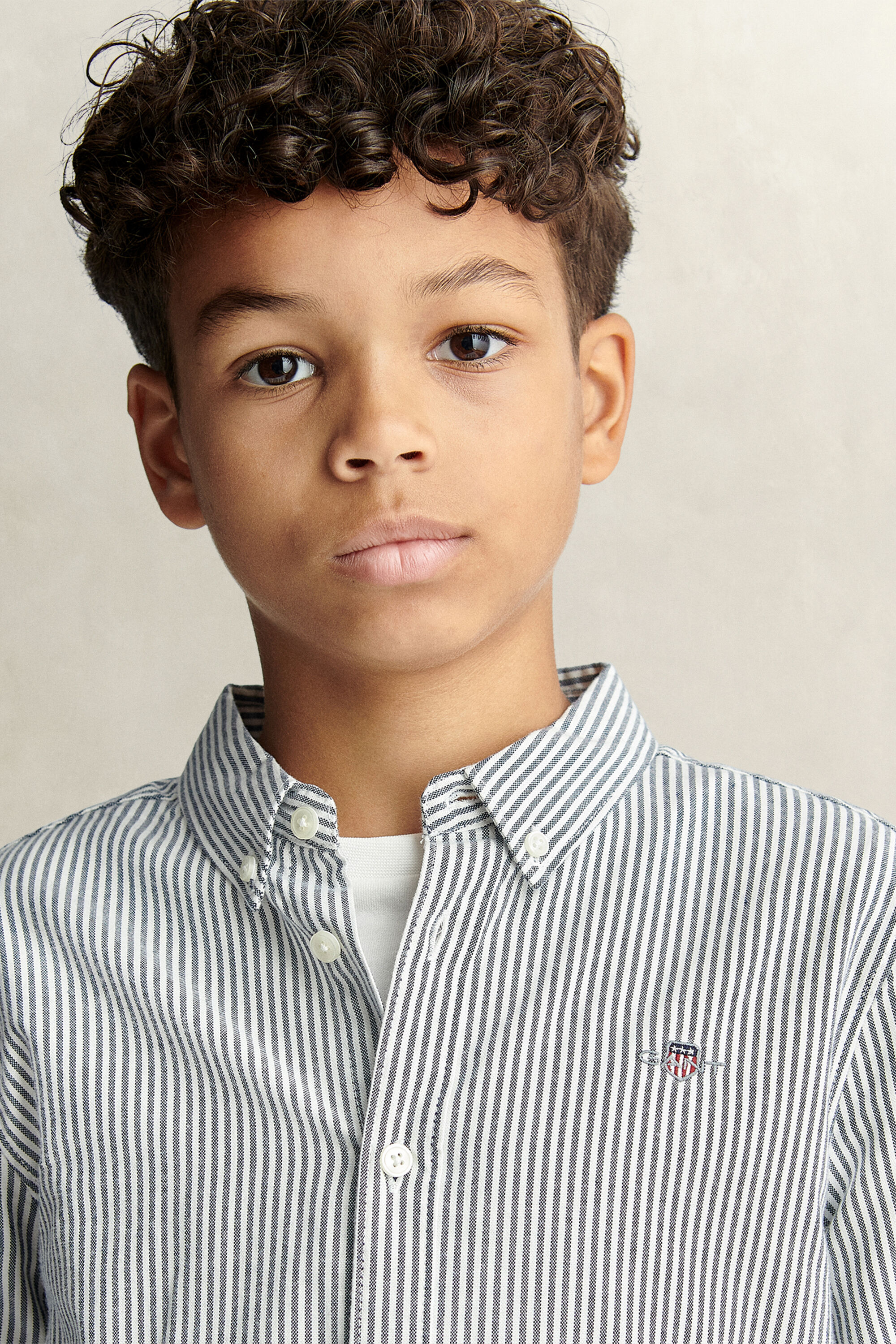 Chemise en coton Oxford à rayures avec écusson pour Ado Garçon