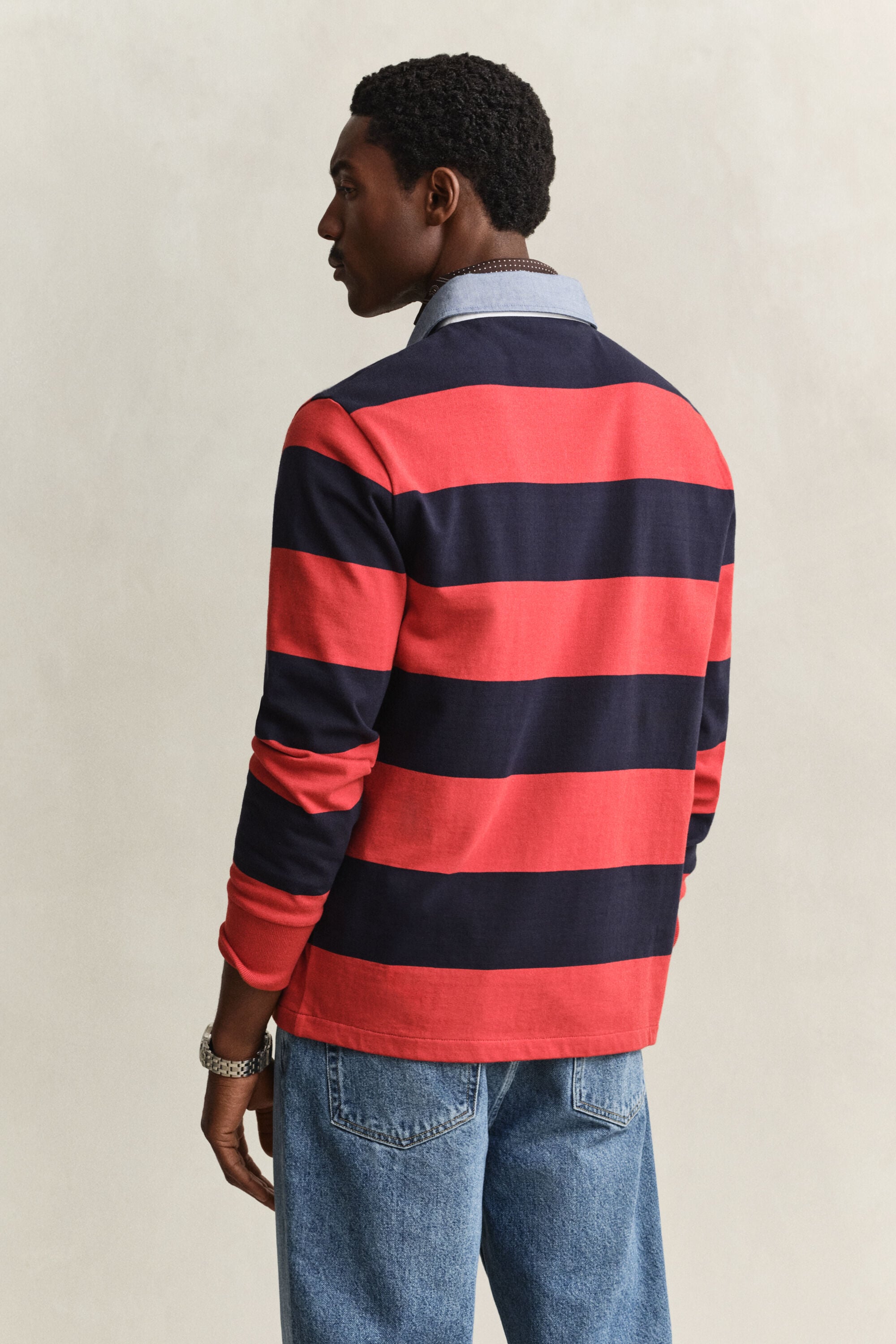 Heavy Rugger à rayures avec col en chambray