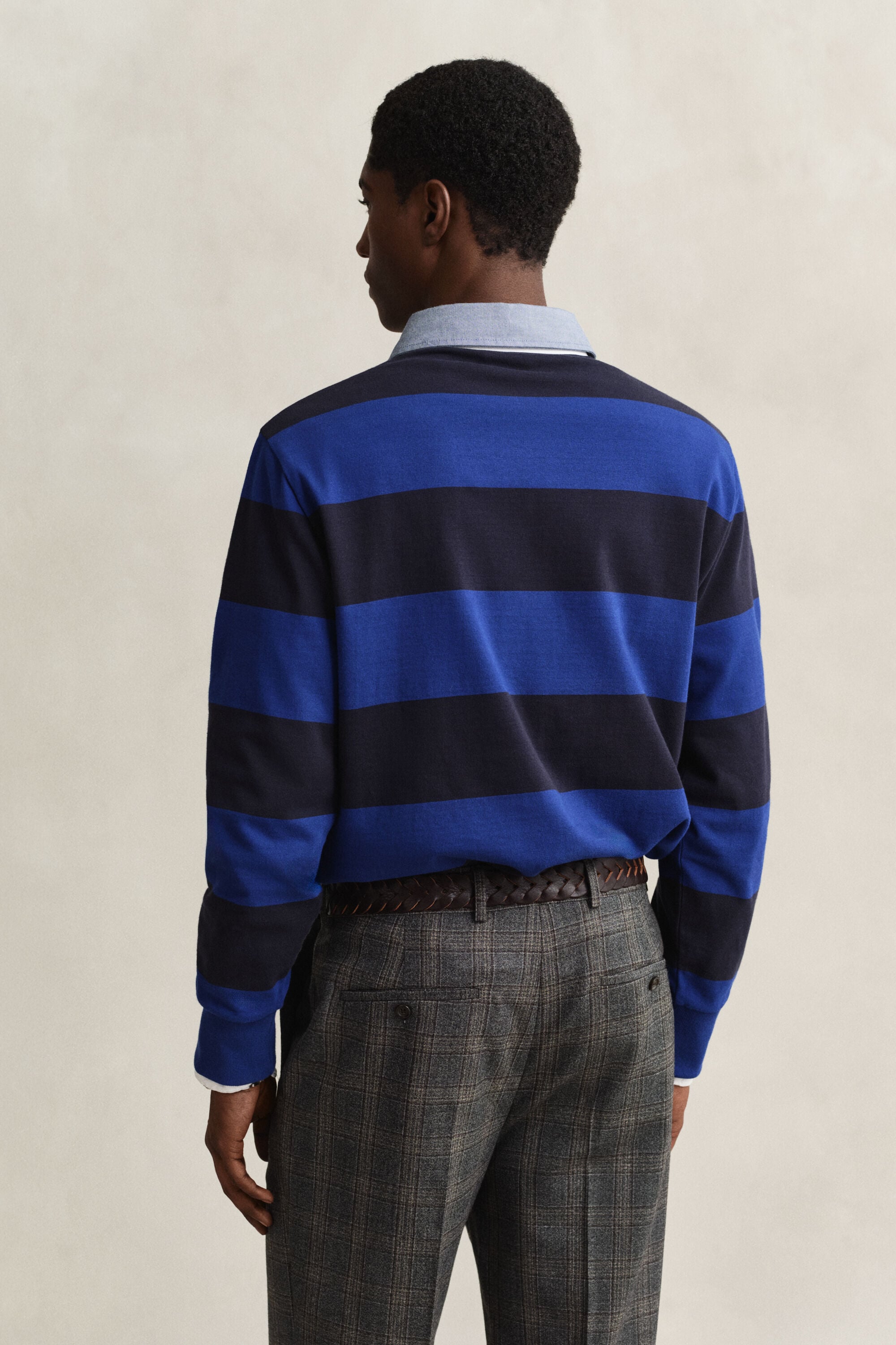 Gestreepte Heavy Rugger met chambray kraag