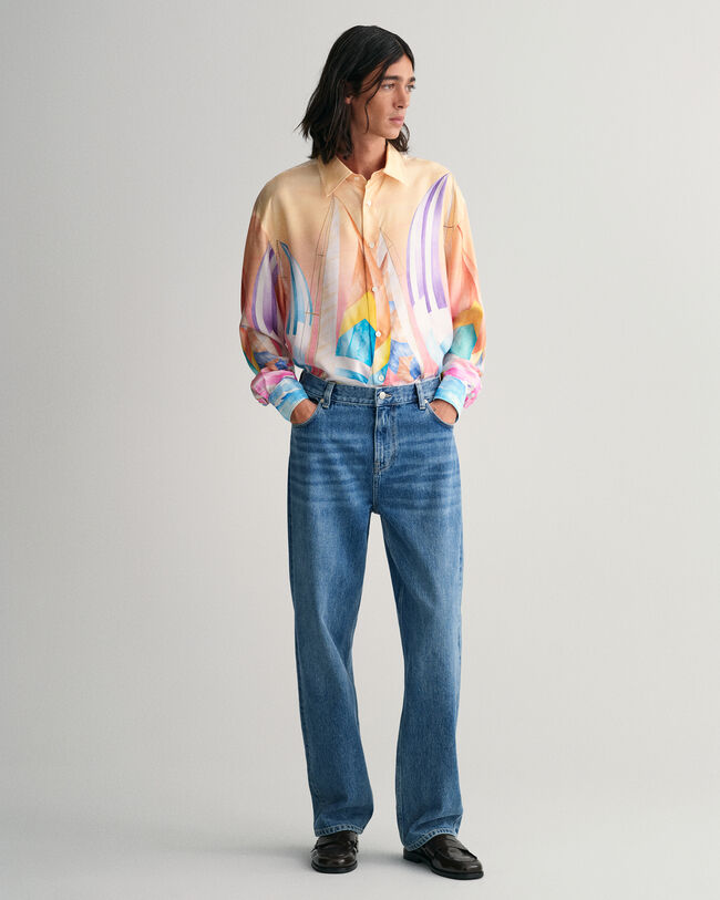 Oversized Sailing Print zijden hemd