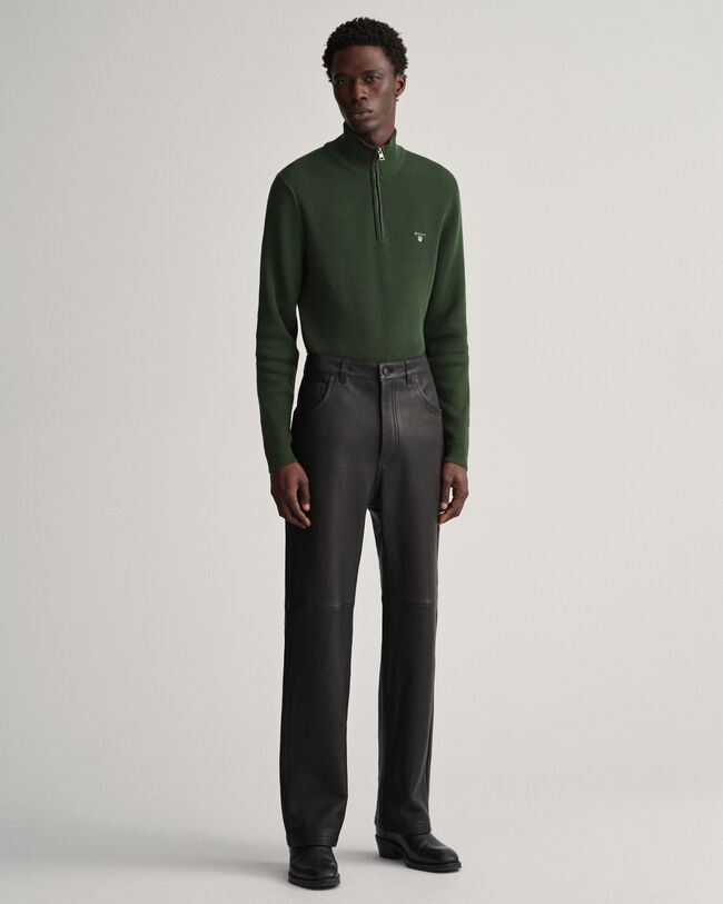 Sweater met korte rits en ribtextuur