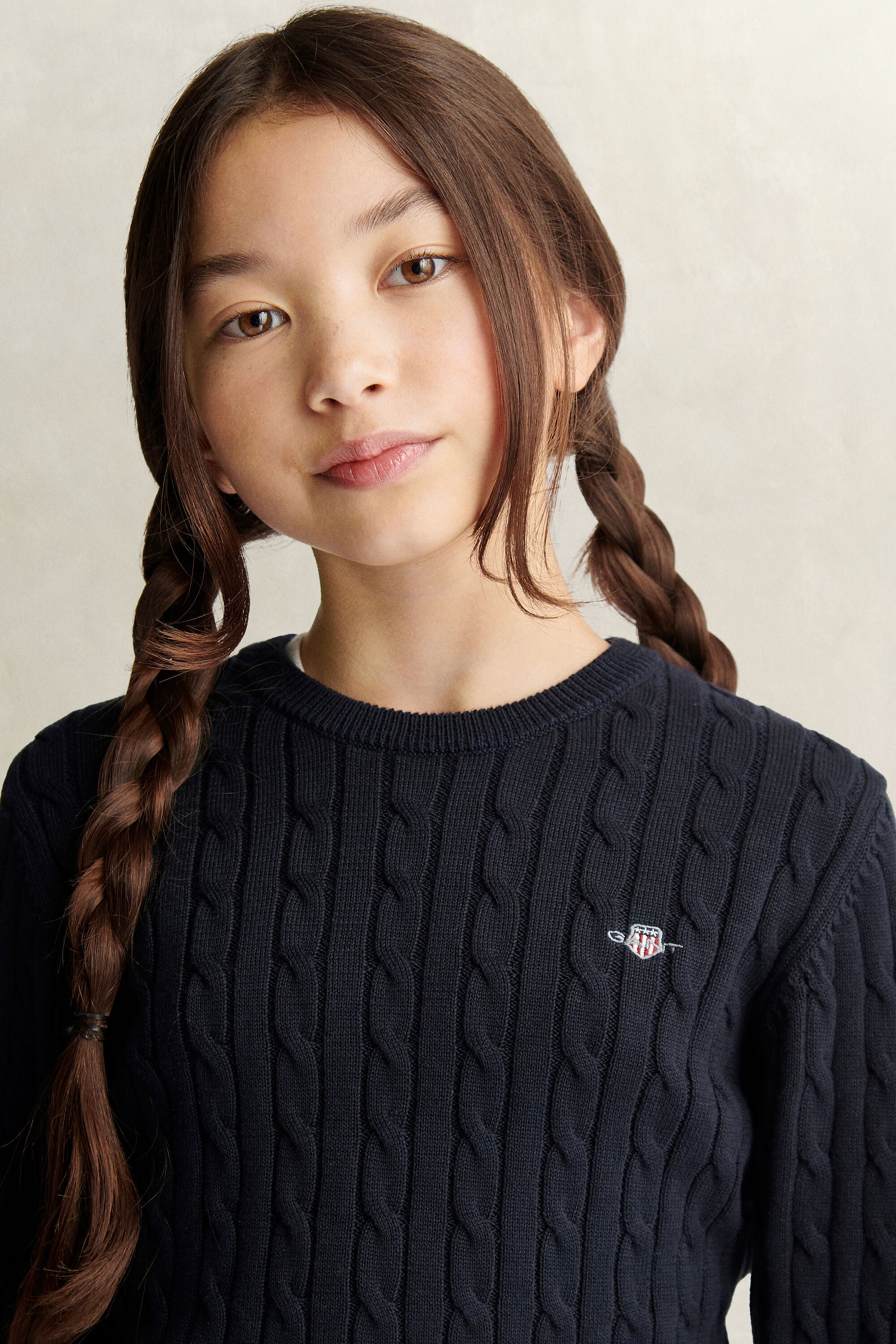 Pull en maille torsadée avec écusson Ado Fille
