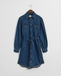 Denim jurk met pofmouwen