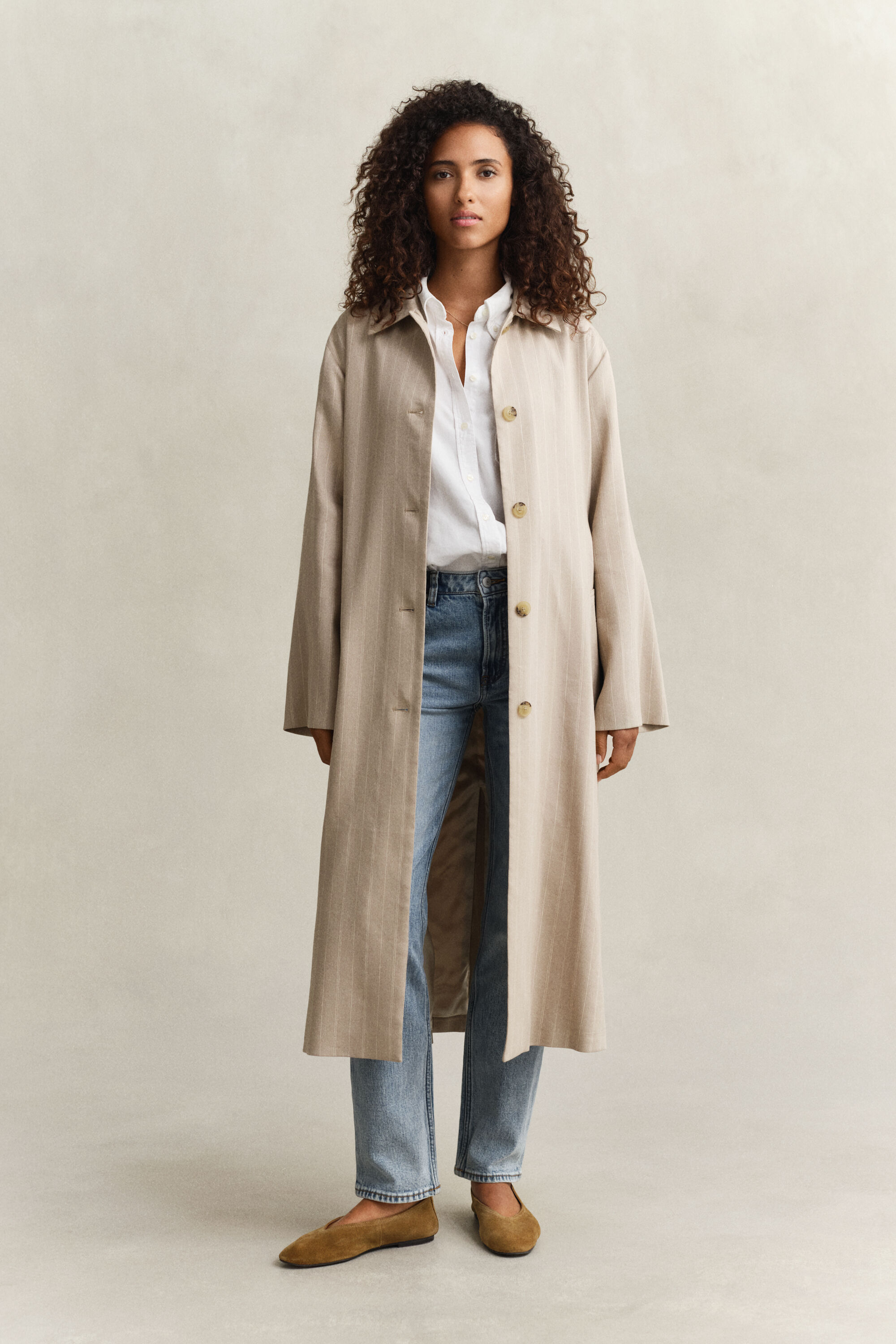 Krijtstreep jas van linnenmix