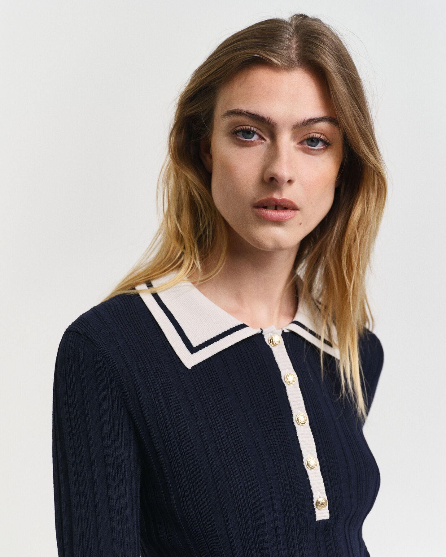 Polosweater met contrasterende rib