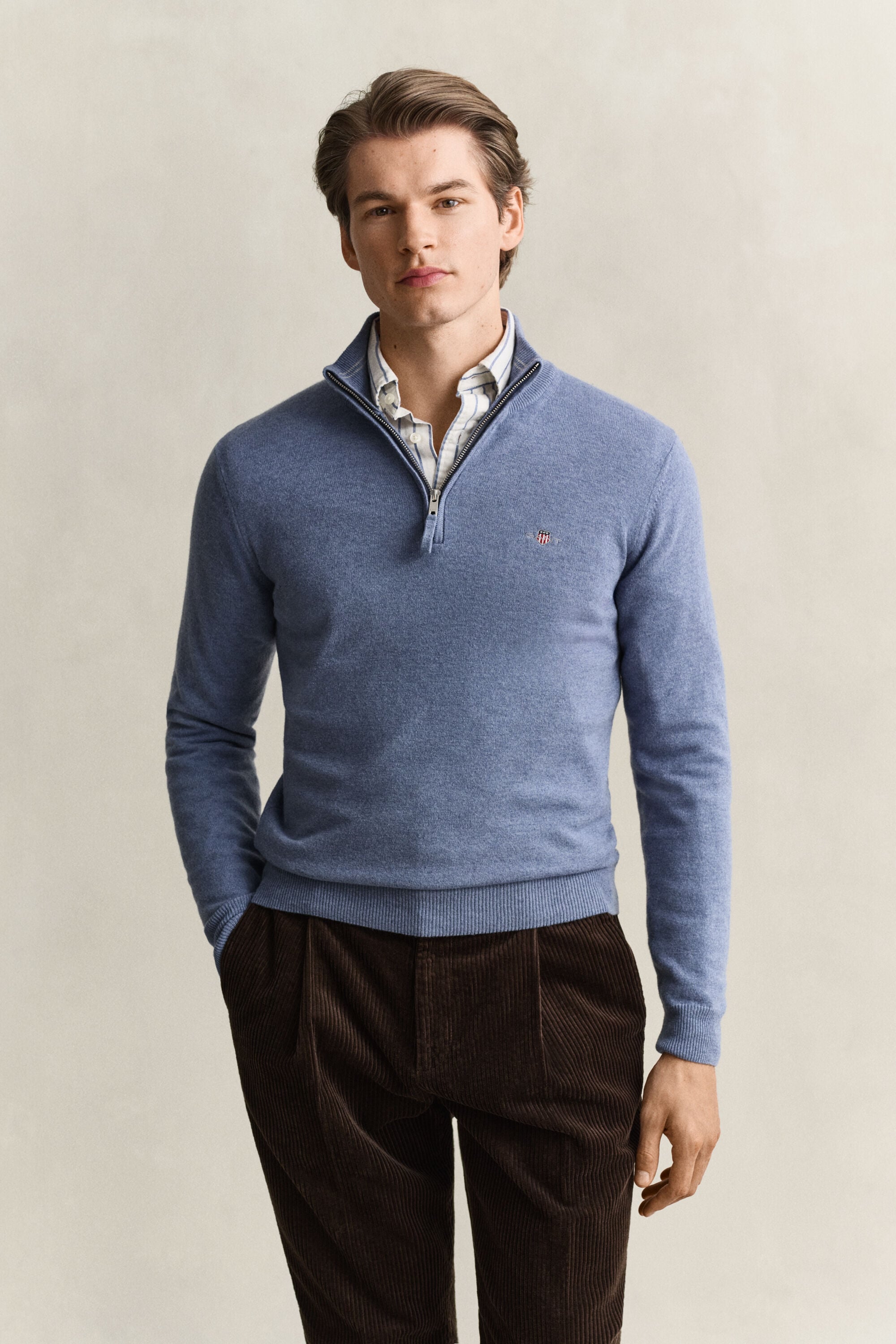Pull à demi-zip en laine d’agneau