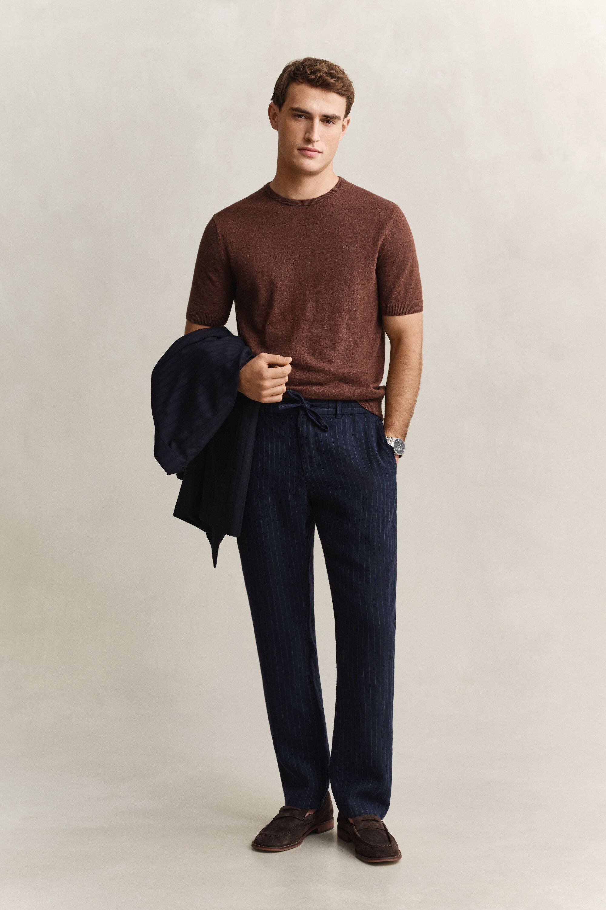 Pantalon en lin à rayures