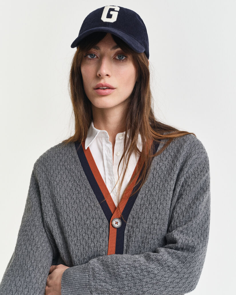 Cardigan contrastant en coton texturé