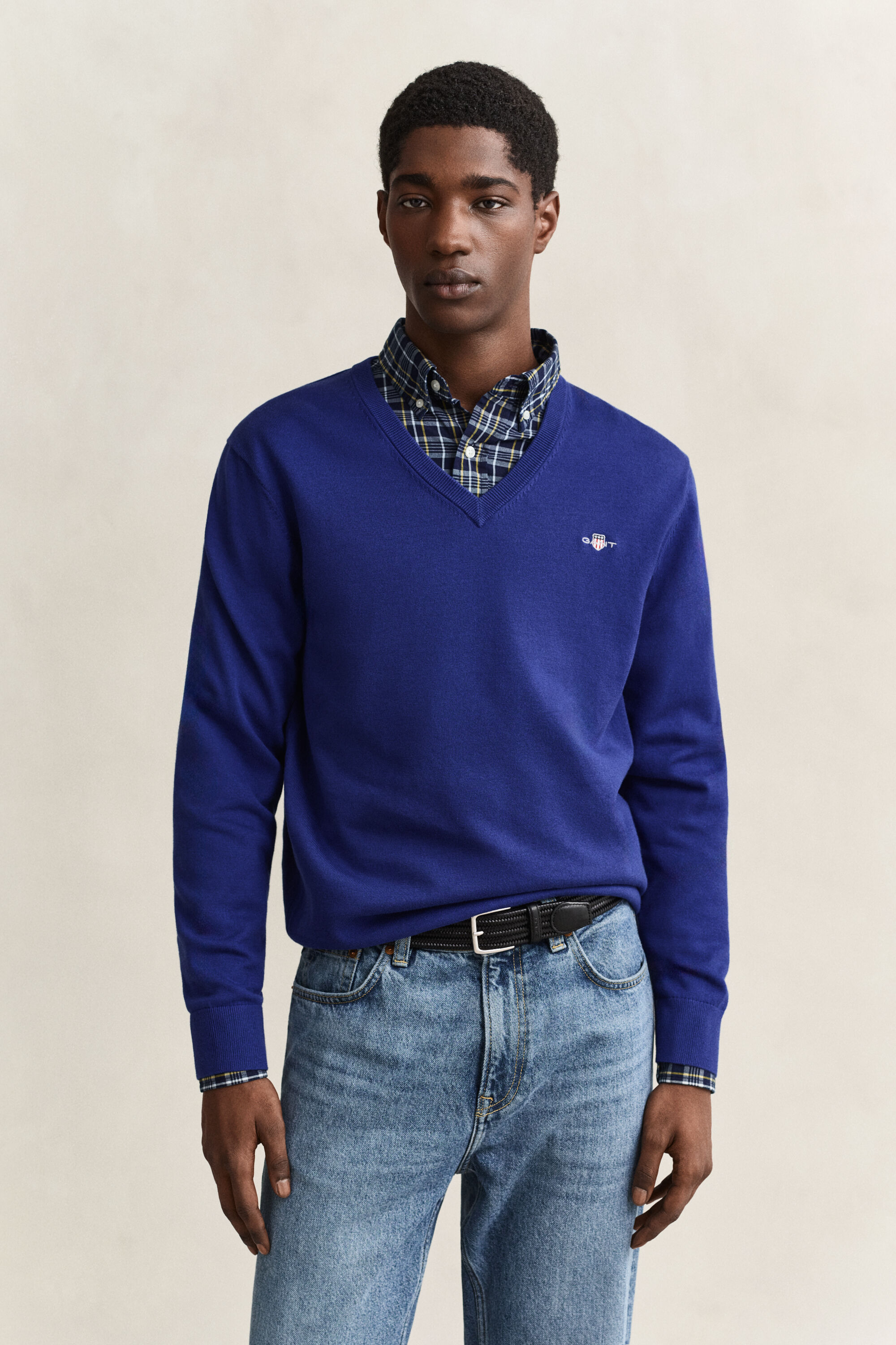 Pull col V en coton classique