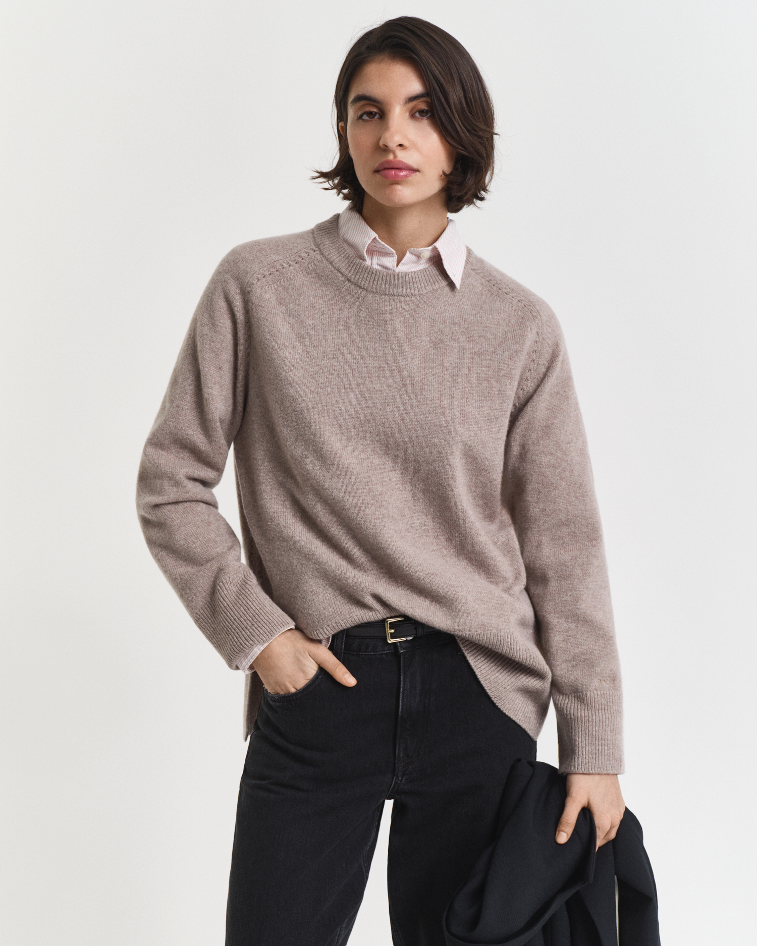 Gant Pull En Laine Beige Clair À Col Rond Taille M